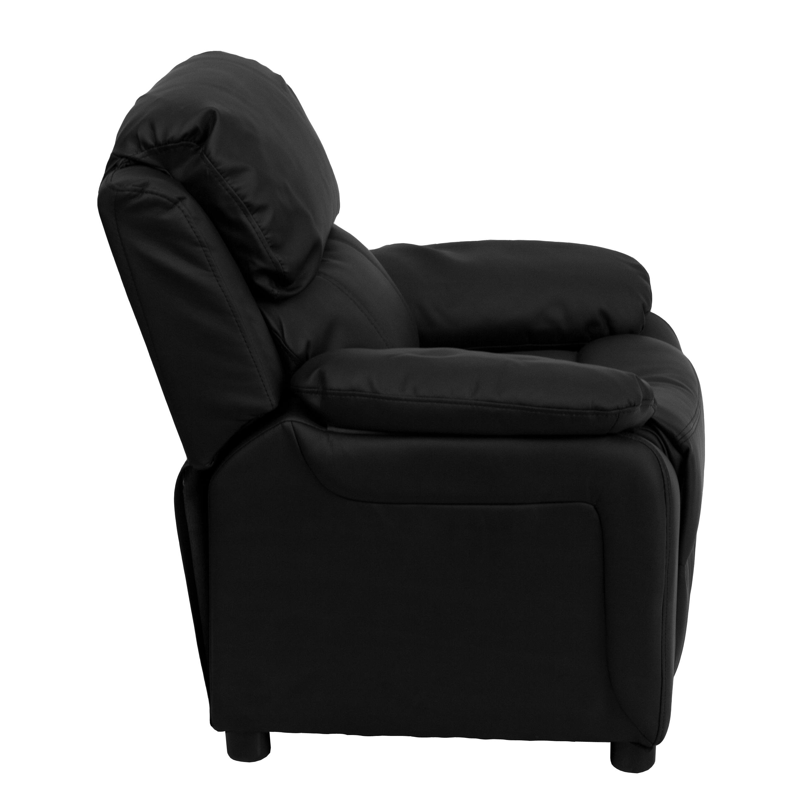 Alt View 5. Emma + Oliver - Deluxe Padded Contemporary Kids Recliner with Storage Arms - Black LeatherSoft.