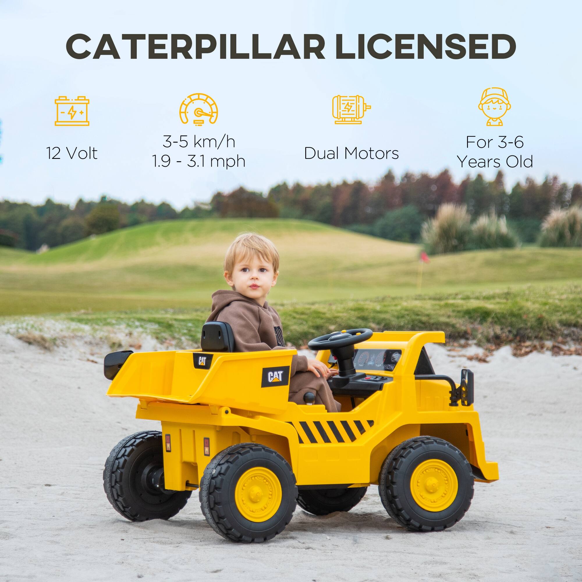 Qaba 12V Ride on Dump Truck with Remote, Caterpillar Licensed Excavator ...