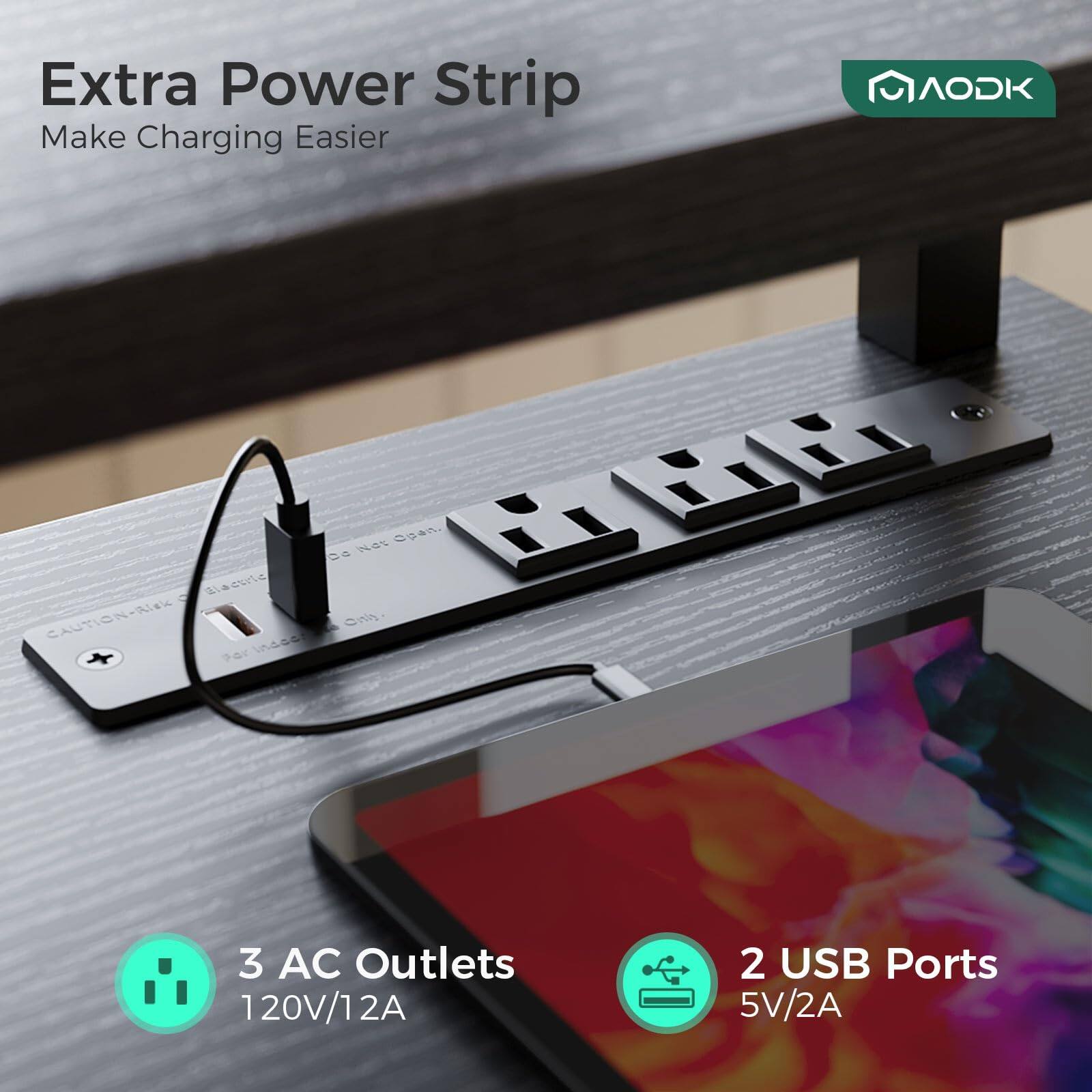 Extra Power Strip  
Make Charging Easier  

AODK  

CAUTION - Risk of Fire  

3 AC Outlets  
120V/12A  

2 USB Ports  
5V/2A