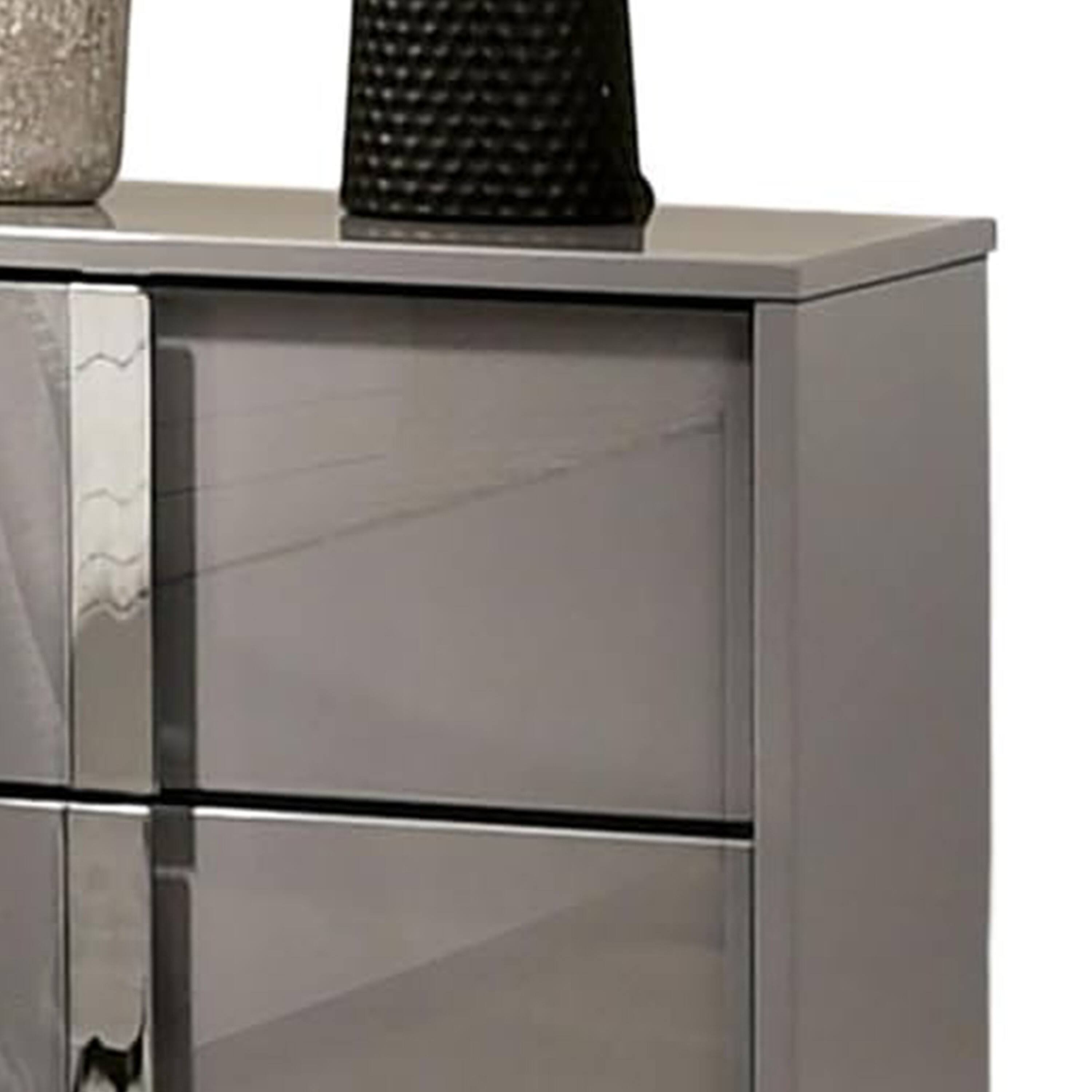 Alt View 2. Manhattan Lane - Suni Nightstand, Light Taupe Wood with UV Finish, 2 Drawers, 24 Inch - Light Taupe, Chrome.