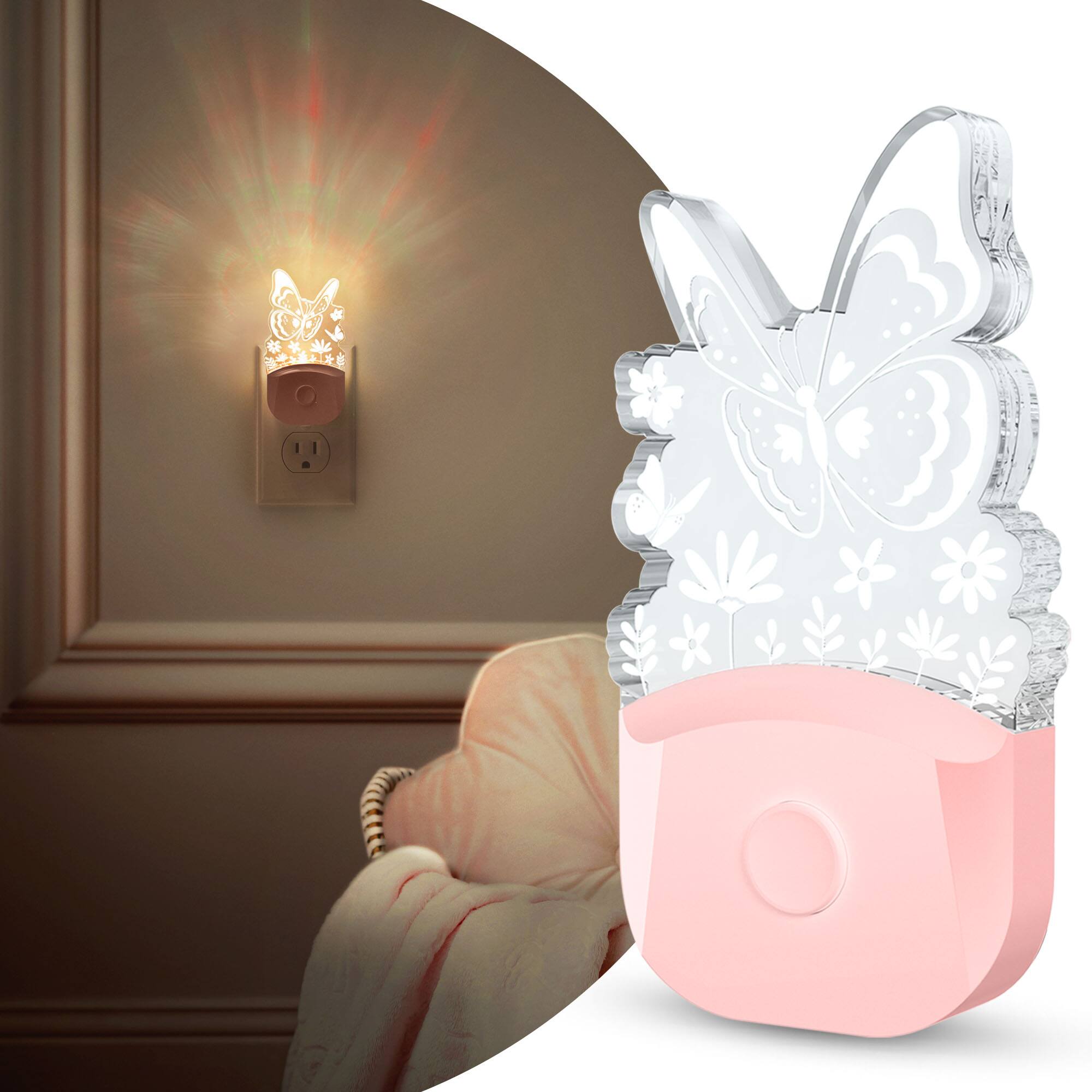 Angle. Jandcase - JANDCASE 0.5W Plug-in Night Light, RGB Color Changing, Butterfly Acrylic Design, Color Memory, Dusk-to-Dawn Sensor - Pink.
