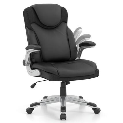 Front. Kadyn - Office Chair, Ergonomic Desk Chairs,Computer Chair,Ergonomic Office PU Leather Executive Chair with Flip-up Armrests - Black.
