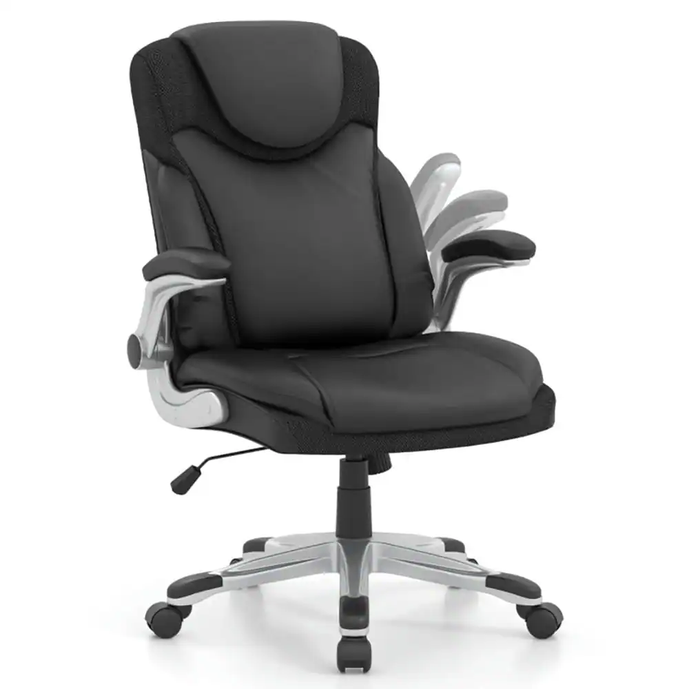Front. Kadyn - Office Chair, Ergonomic Desk Chairs,Computer Chair,Ergonomic Office PU Leather Executive Chair with Flip-up Armrests - Black.