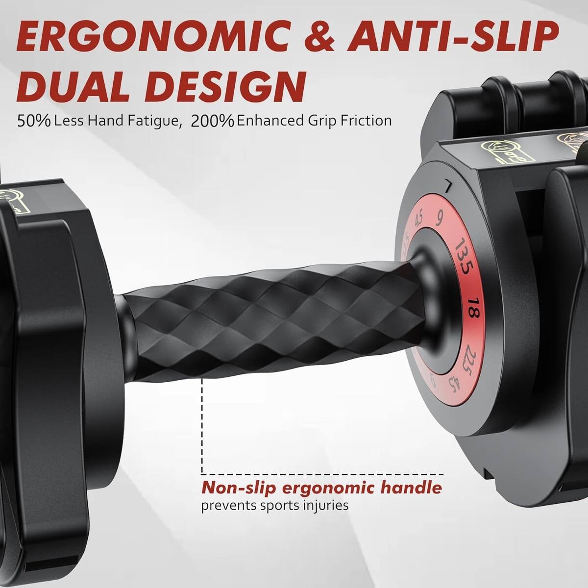 ERGONOMIC & ANTI-SLIP DUAL DESIGN  
50% Less Hand Fatigue, 200% Enhanced Grip Friction  

Non-slip ergonomic handle prevents sports injuries