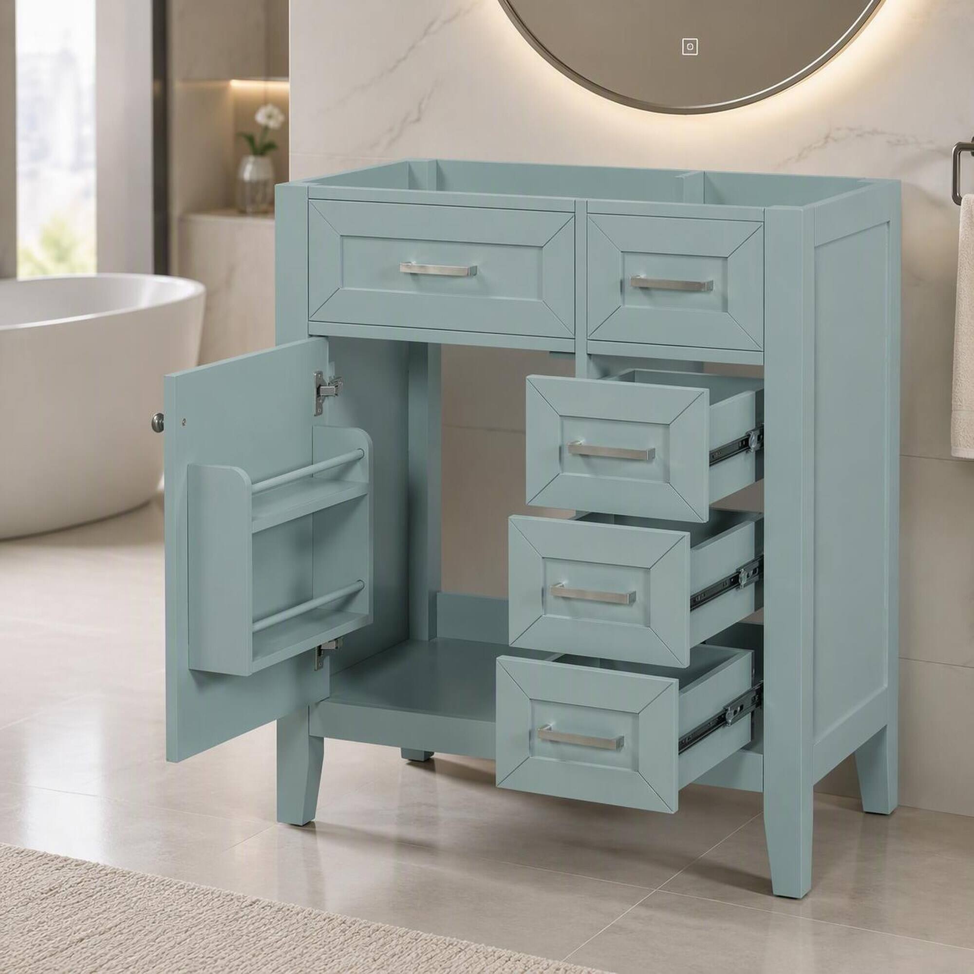 RYHNUYNE 30 Inch Bathroom Vanity Cabinet Base Only with Drawers Green ...