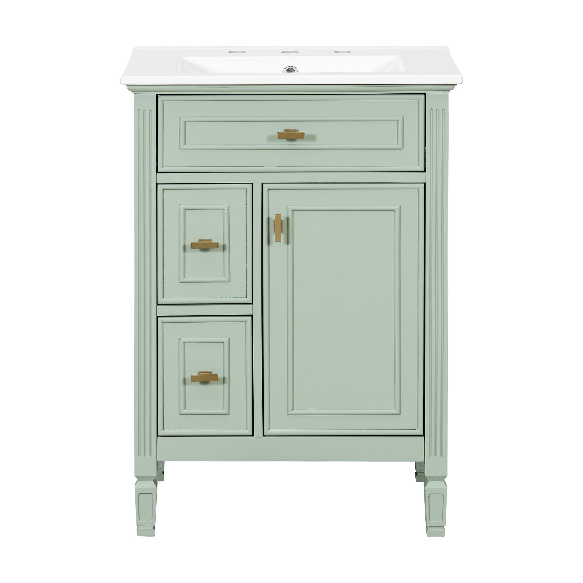 Back. Whisen - 24-Inch Freestanding Bathroom Vanity with Ceramic Sink Combo and Adjustable Storage - Green.