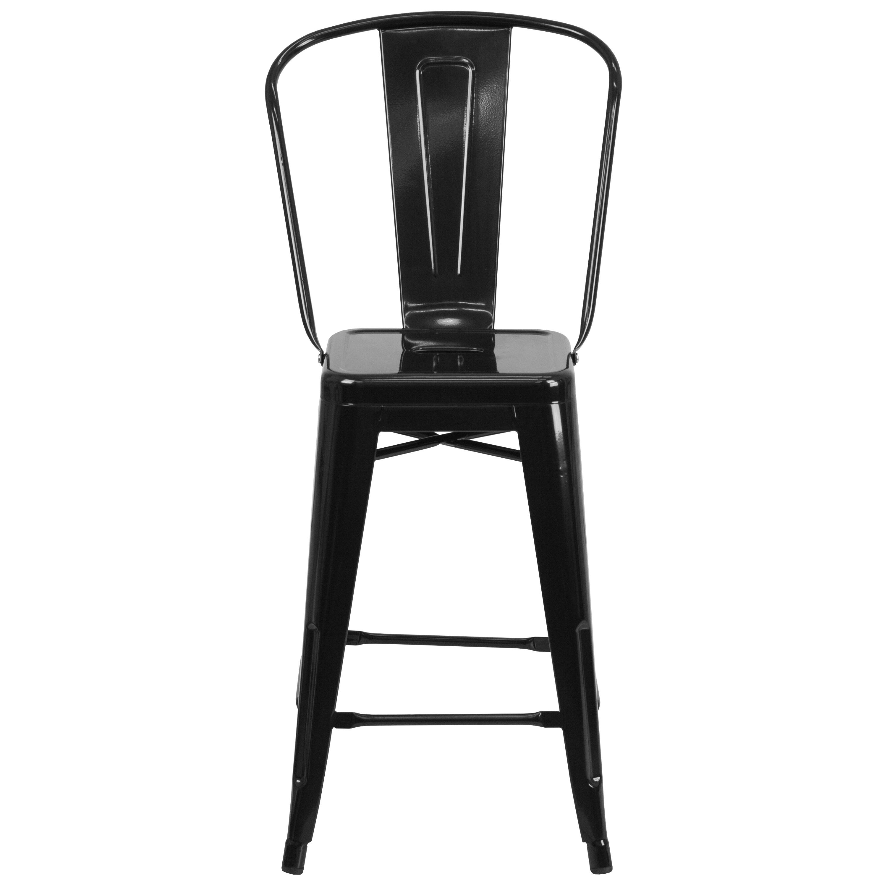 Alt View 3. Emma + Oliver - Commercial Grade 4 Pack 24" High Metal Indoor-Outdoor Counter Height Stool with Back - Black.