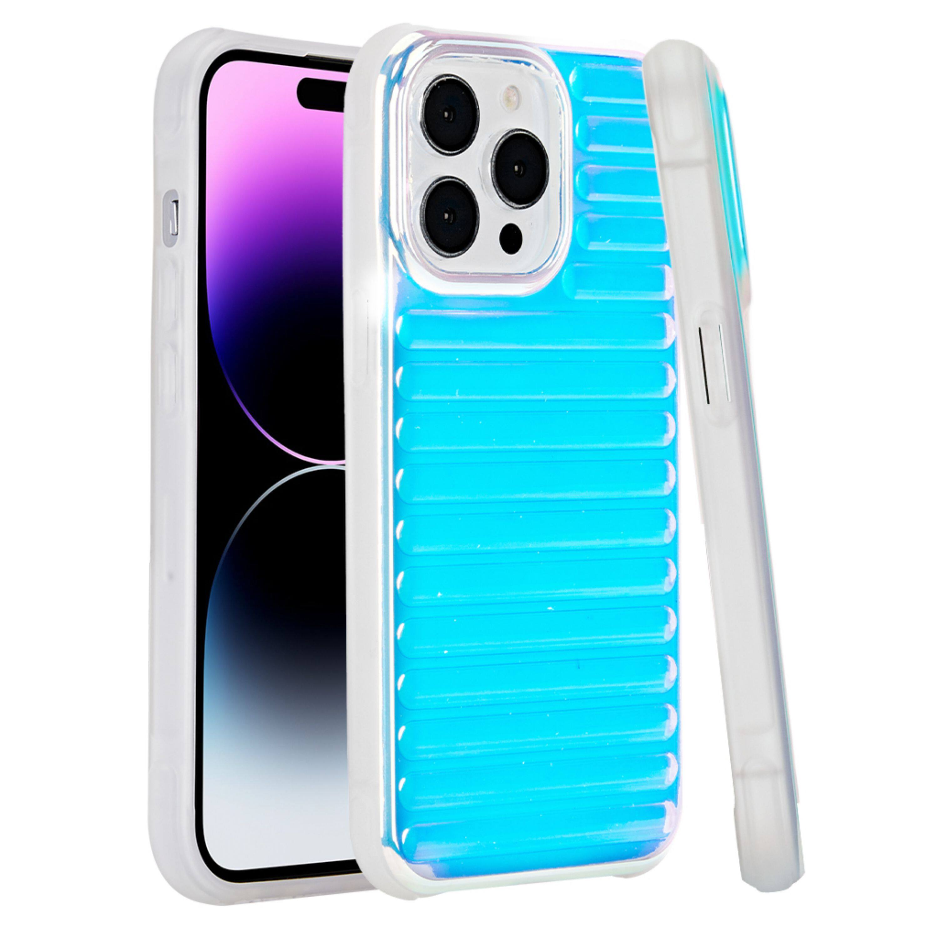 Front. Kitcheniva - Iridescent Magnetic Charging Case With 2 Tempered Glass Protectors For iPhone 15 Pro Blue - Blue.