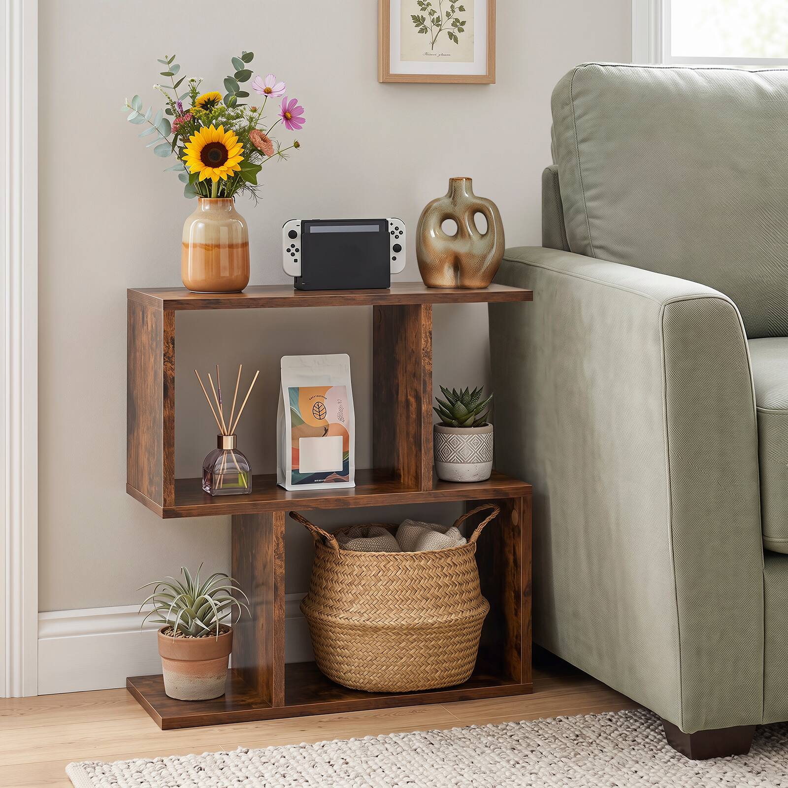 Alt View 1. Costway - 3-Tier S-Shape Bookshelf Freestanding Display Rack Storage Shelf - Brown.