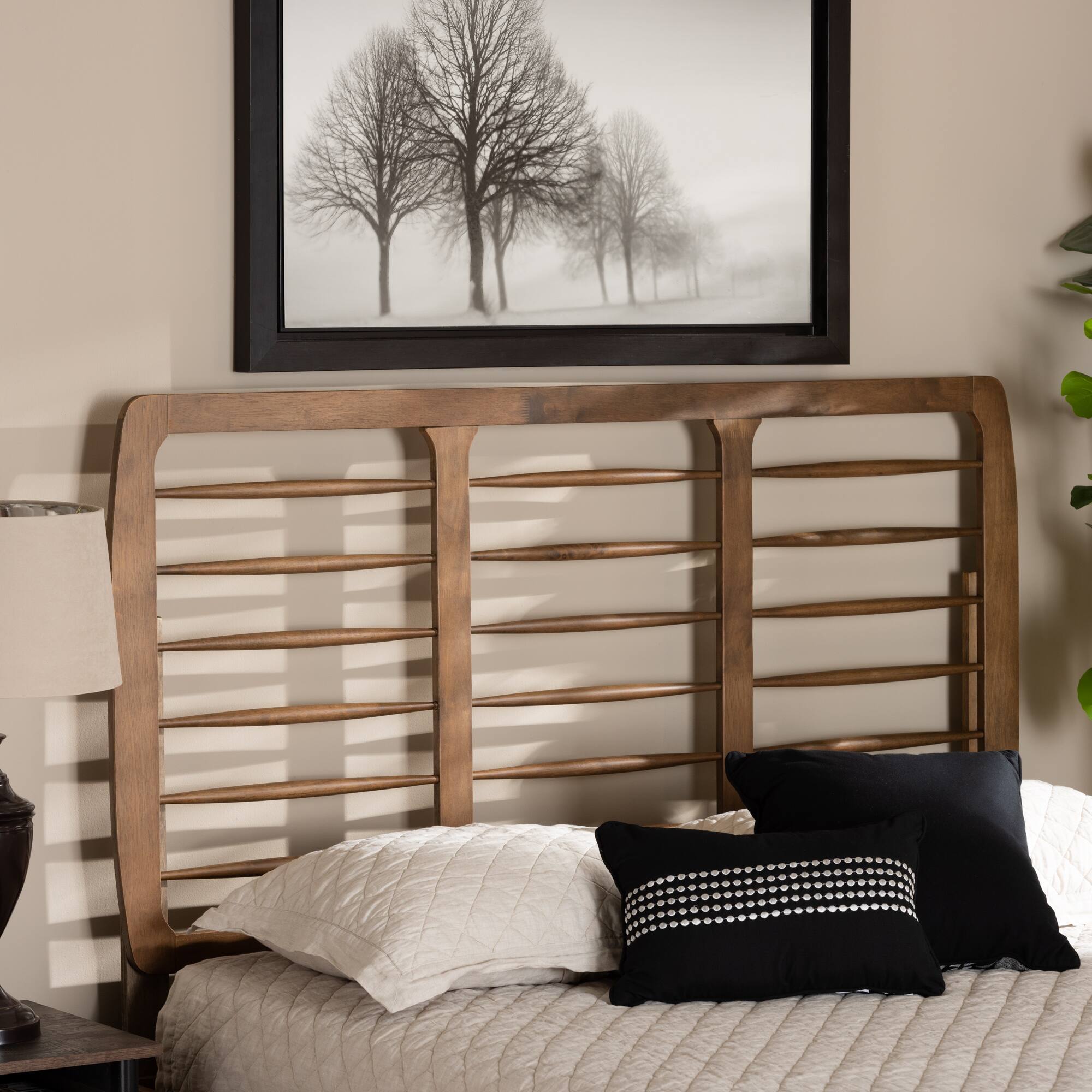 Left. Baxton Studio - Carolyn Mid-Century Modern Finished Wood Full Size Headboard - Ash Walnut.