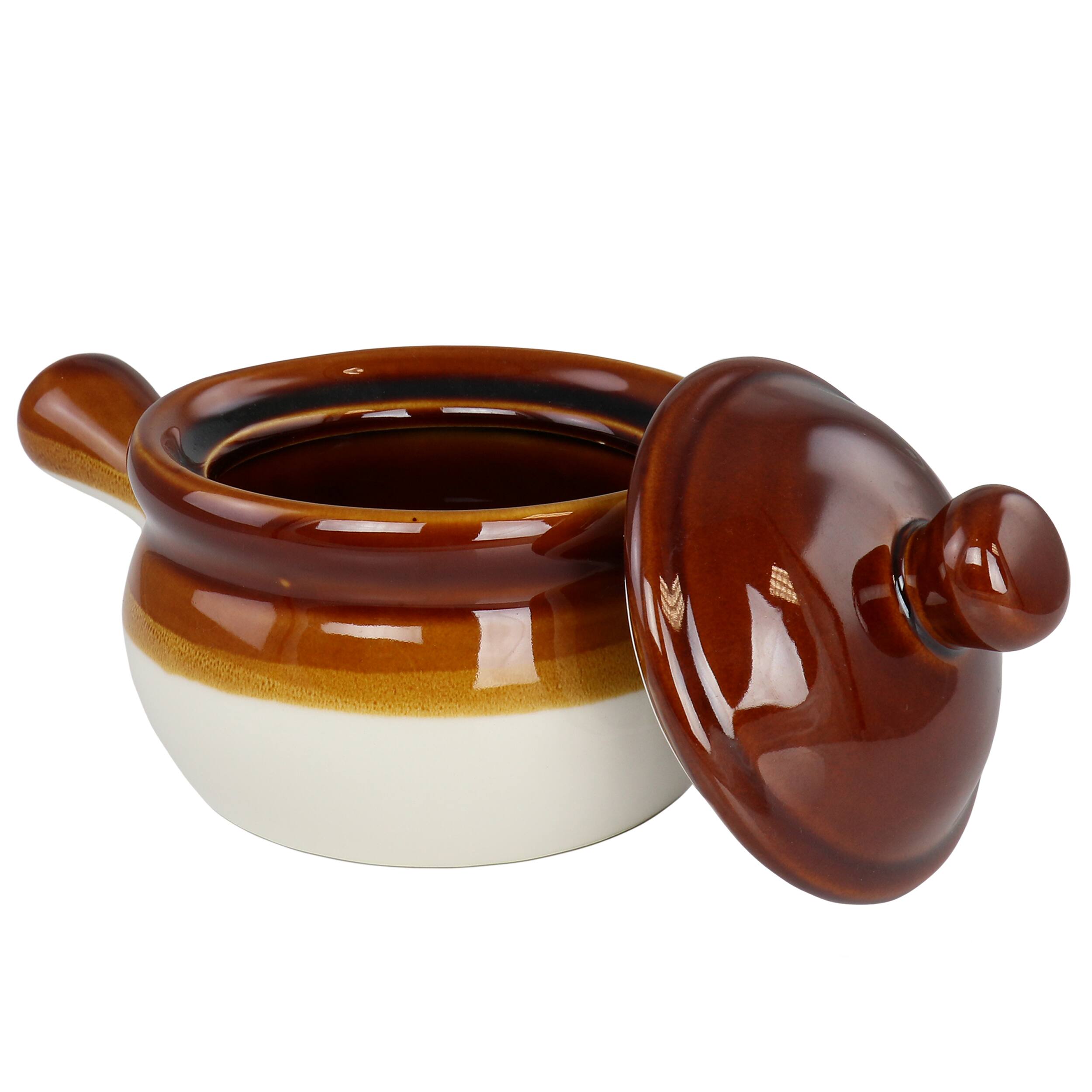 Alt View 2. Elama - Elama 4 Piece Long Handle 15 Ounce French Onion Soup Bowl with Lid - Brown, Taupe.