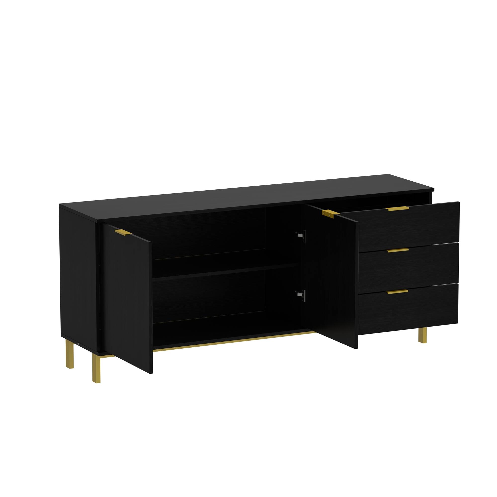Angle. FUFU & GAGA - FUFU&GAGA Modern Sideboard Buffet: Multi - Storage Dining Room Console with Gold Accents - Black.