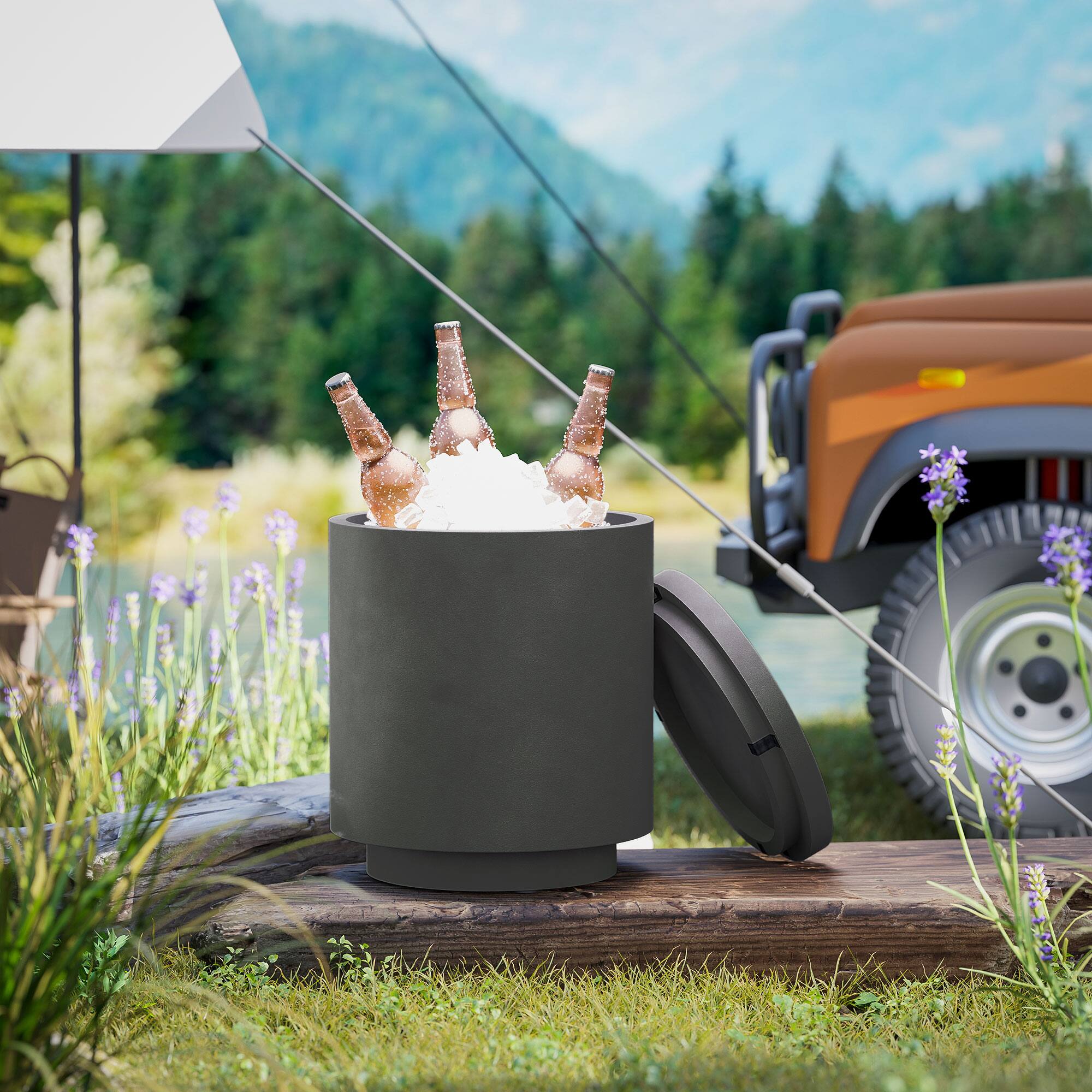 Alt View 7. Homcom - 2.6 Gal Outdoor Cooler Side Table w/ Removable Ice Bucket, Storage, 3-in-1 Design for Patio - Gray.