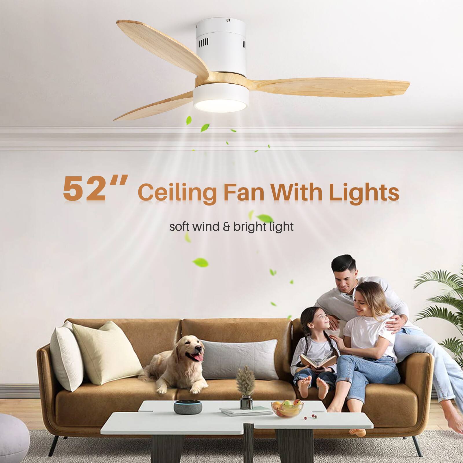 52" Ceiling Fan With Lights  
soft wind & bright light