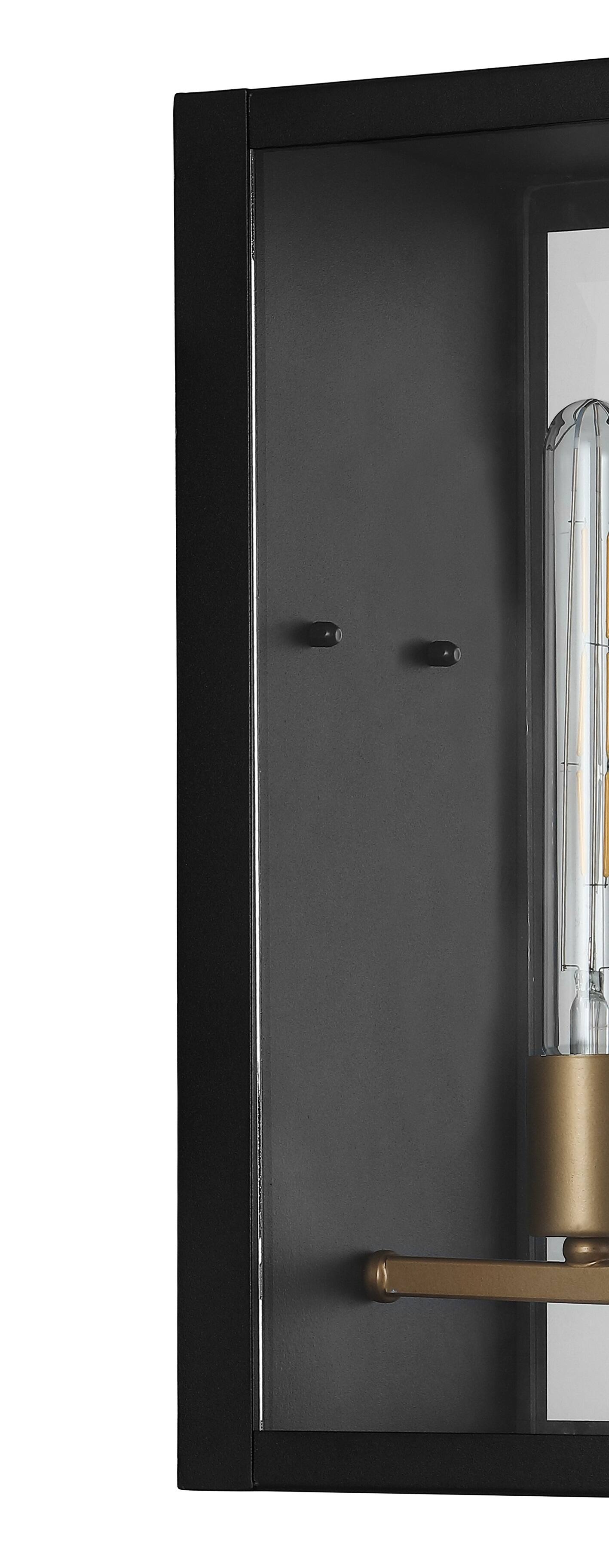 Alt View 5. Jonathan Y - Berlin 16" Modern Industrial Indoor/Outdoor Rectangular Iron/Glass LED Outdoor Lantern, Black/Gold Painting - Black/Gold Painting.