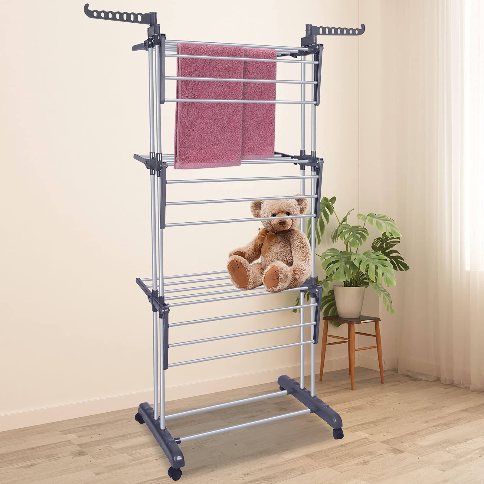 Alt View 1. Hirose Alice - Bigzzia Clothes Drying Rack Folding Drying Rack Clothing 4 Tier Clothes Horses Rack Stainless Steel Laundry - Grey White 4 Tier.