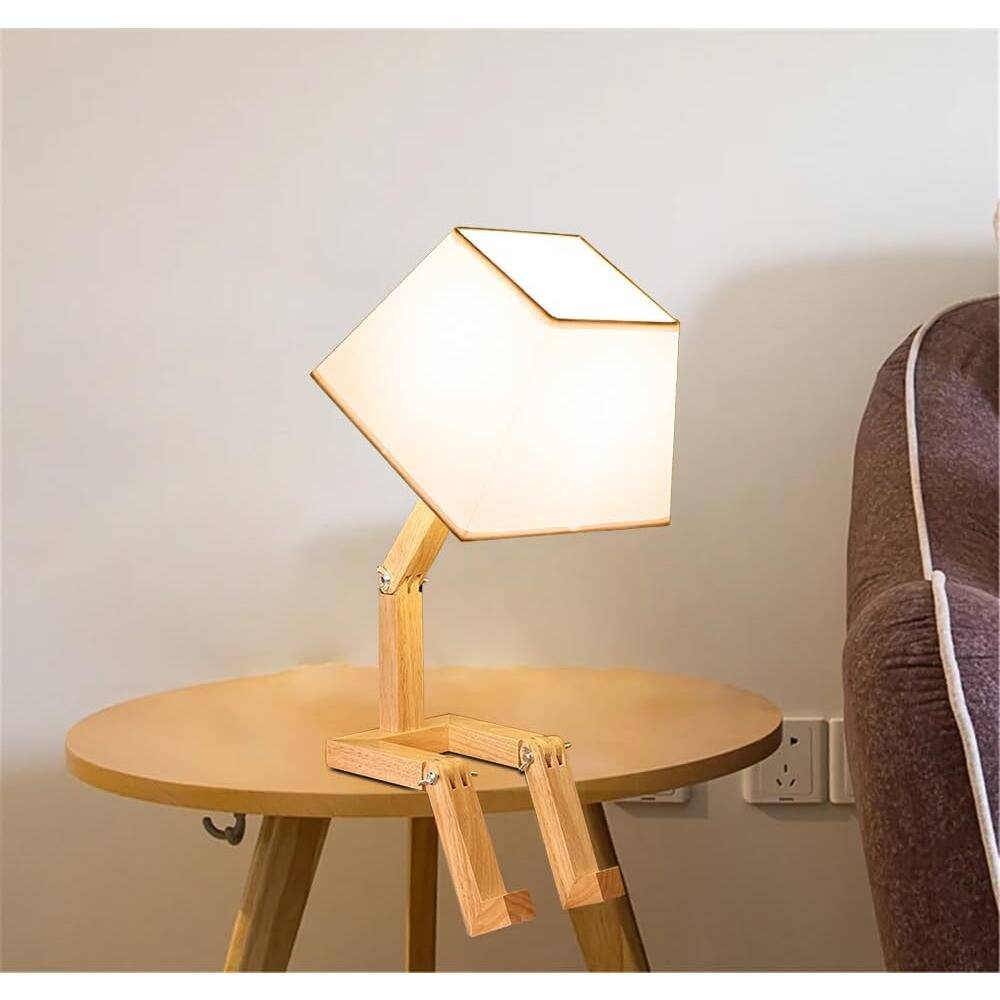 Left. RTMB - Cute Desk Lamp – Wooden Adjustable Design, Dimmable Light, Square Fabric Shade.