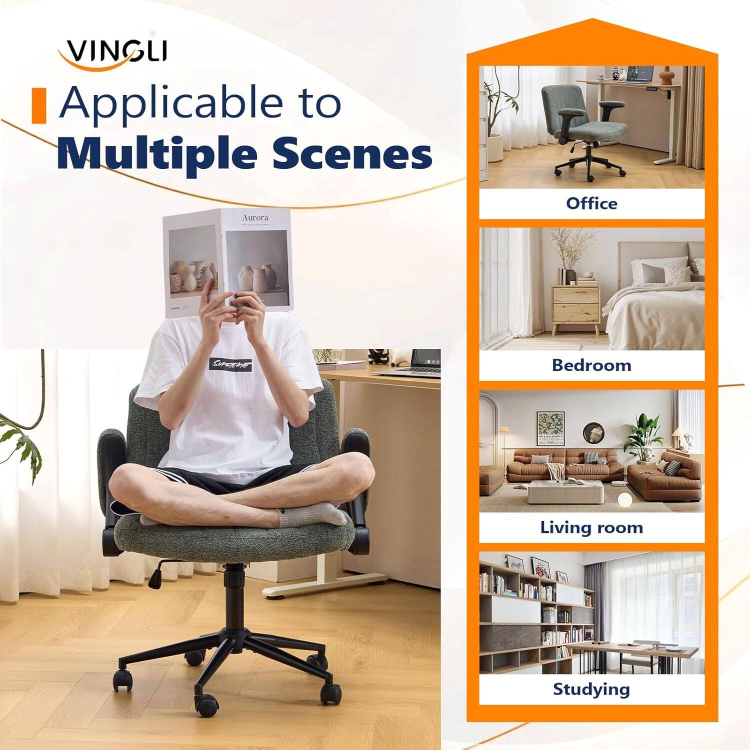 VINGLI Applicable to Multiple Scenes  
Aurora Office  
Bedroom  
Living room  
Studying