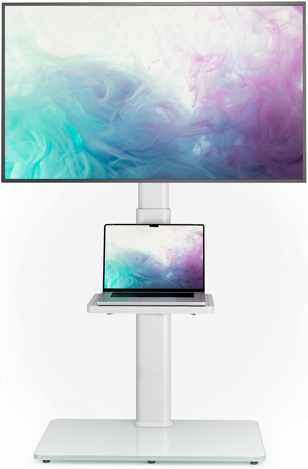 White Floor TV Stand with Shelf