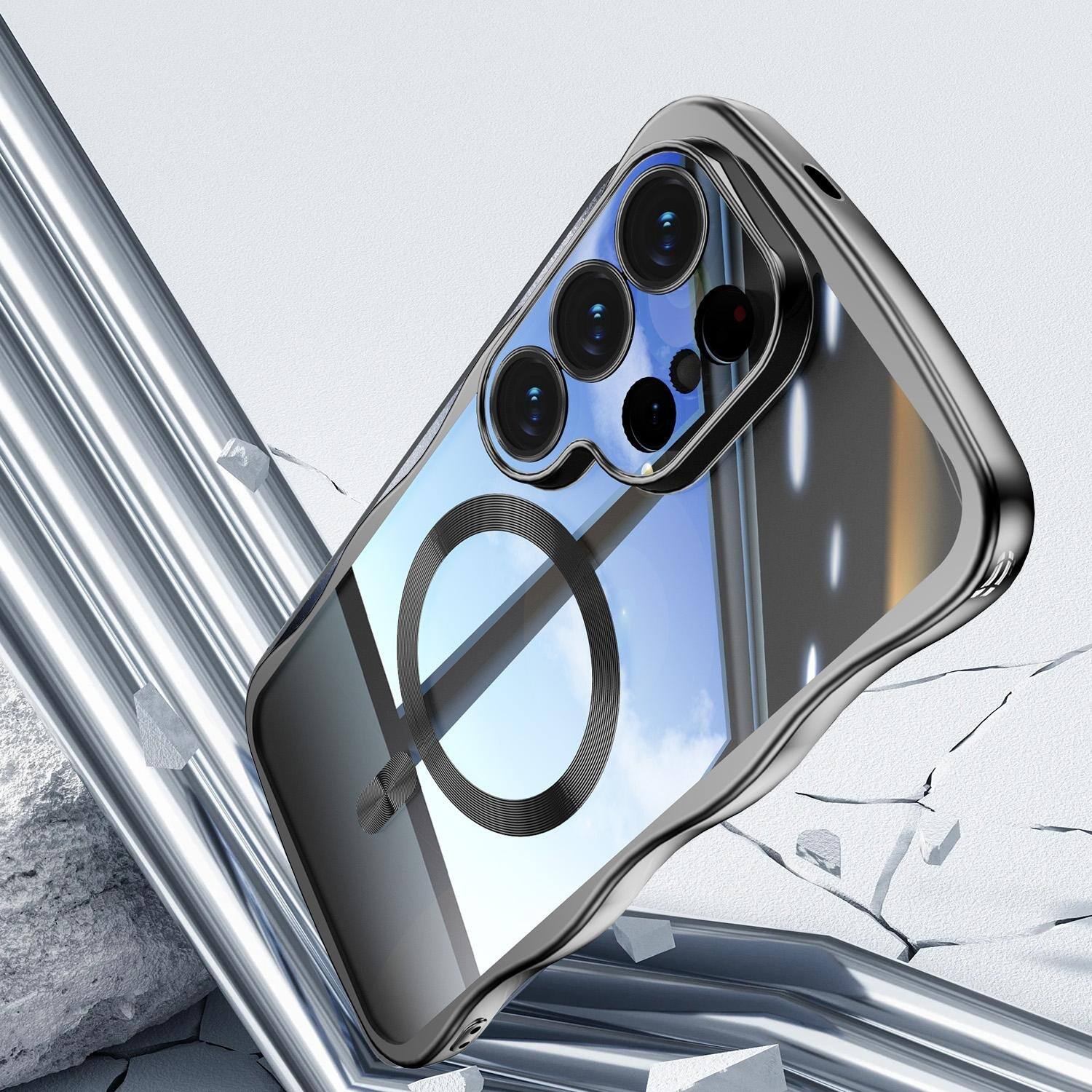 Alt View 2. UUCOVER - For Samsung Galaxy S24 Ultra Magnetic Case Built-in Lens Cover, Compatible with MagSafe Shockproof Slim Protective Cover - Black.