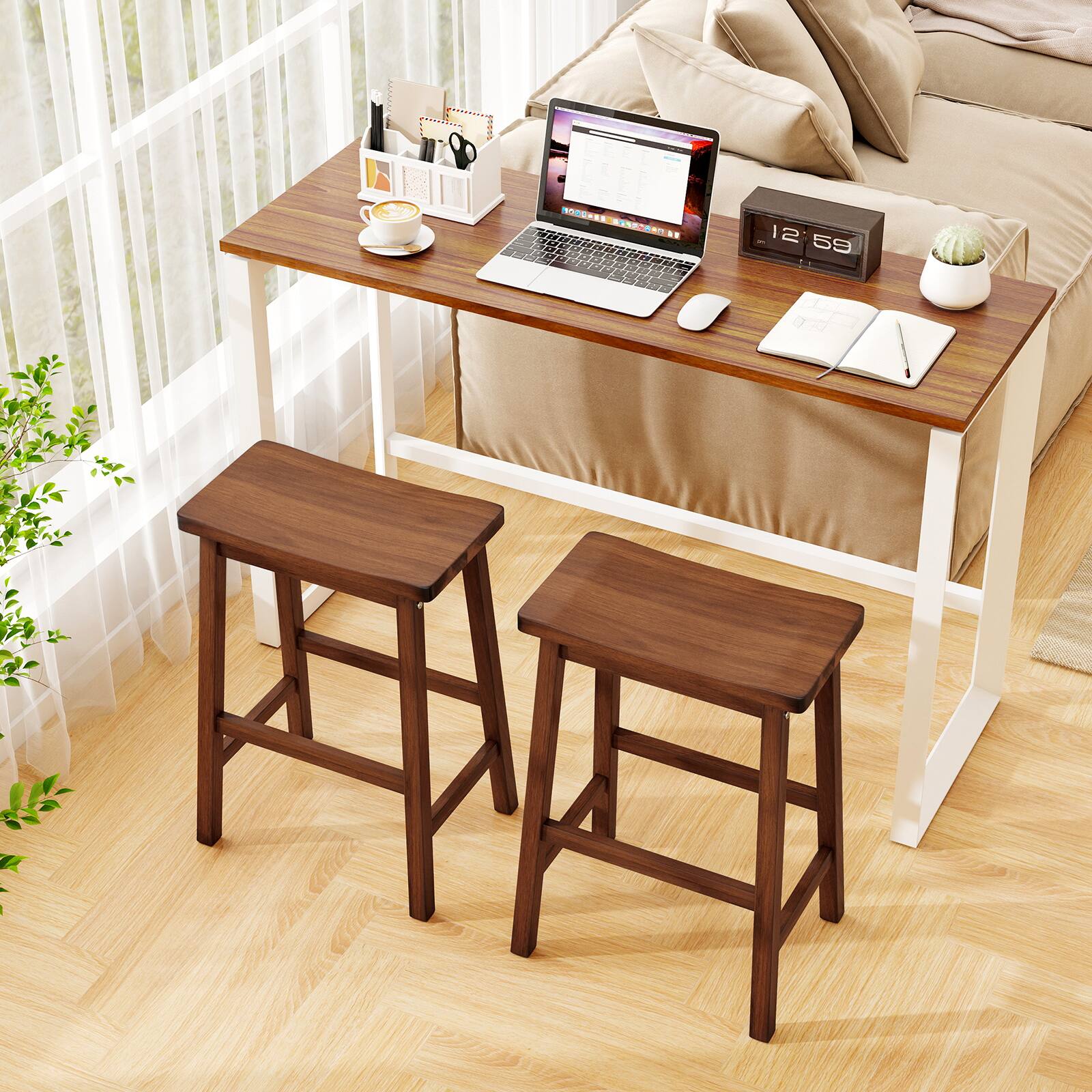 Alt View 3. Gymax - Gymax Saddle-Seat Counter Height Stools Set of 4 Backless Barstools w/ Curved Seat - Brown.