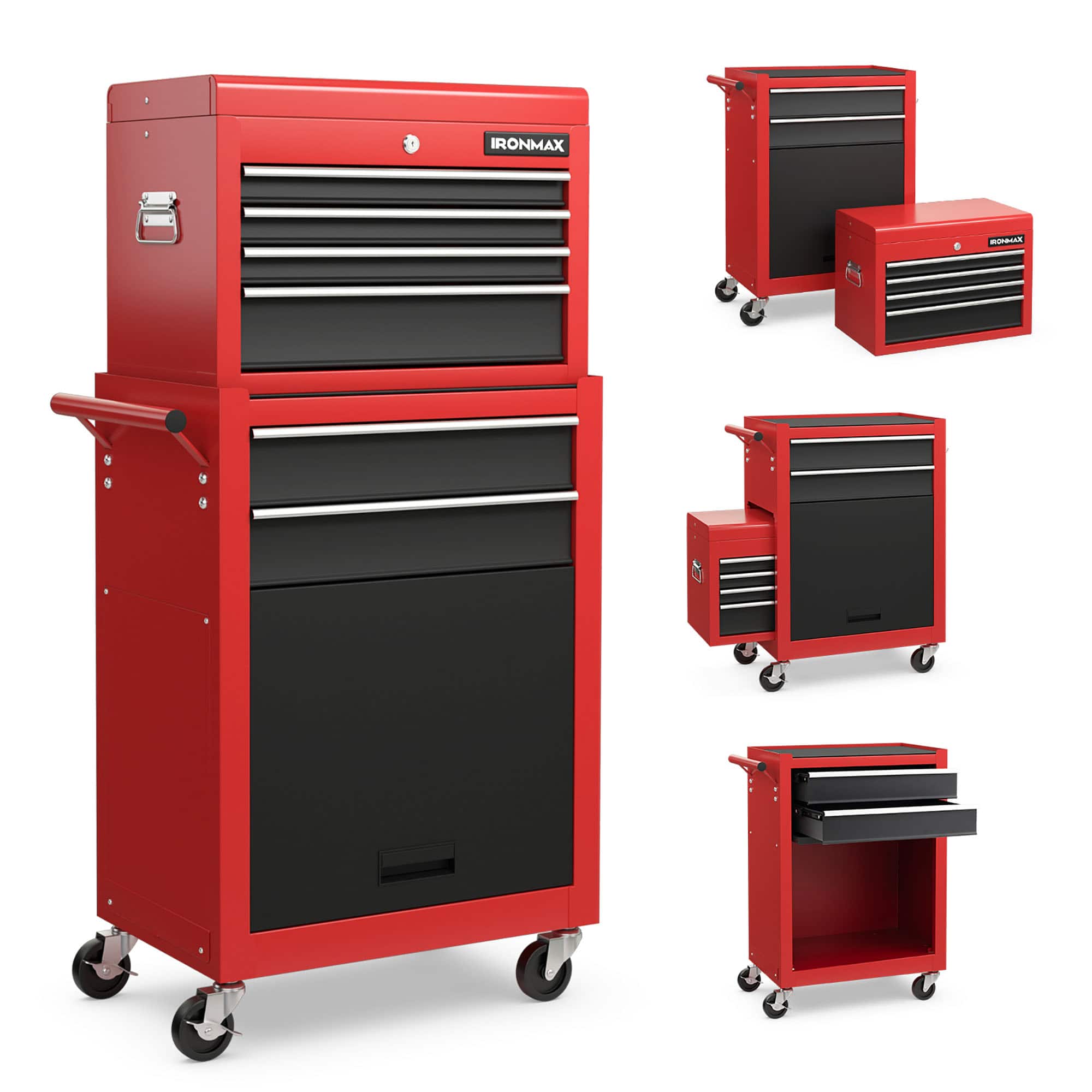 Gymax - 6-Drawer Rolling Tool Chest Lockable Tool Box and Storage Cabinet Garage Workshop - Black, Red