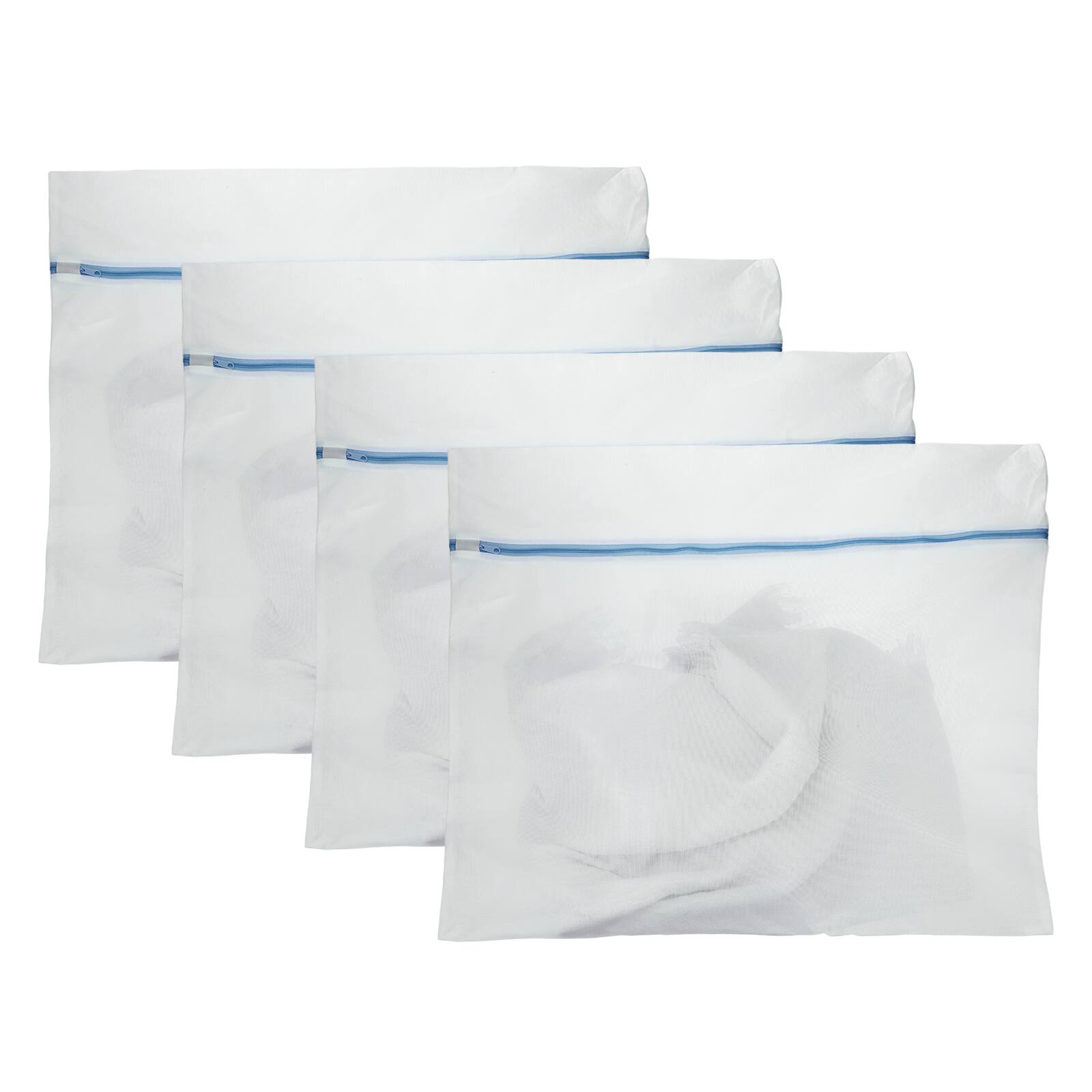 Unique Bargains - 4pcs Mesh Laundry Bags with Zipper Fine Net for Delicates 24x24 Inch for Travel Clothes, Bathroom, Dorm and Bras - Blue
