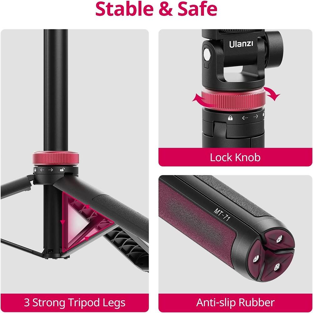 Stable & Safe

- 3 Strong Tripod Legs
- Lock Knob
- Anti-slip Rubber