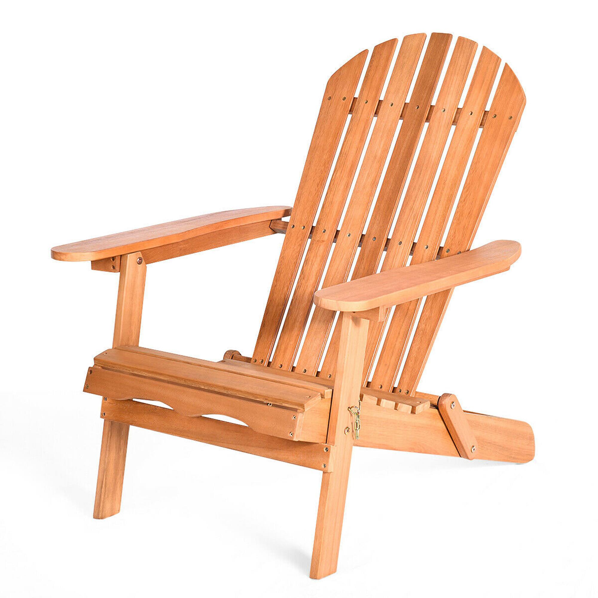 Alt View 1. Gymax - Gymax Eucalyptus Adirondack Chair Foldable Outdoor Wood Lounger Chair Natural - Natural Finish.