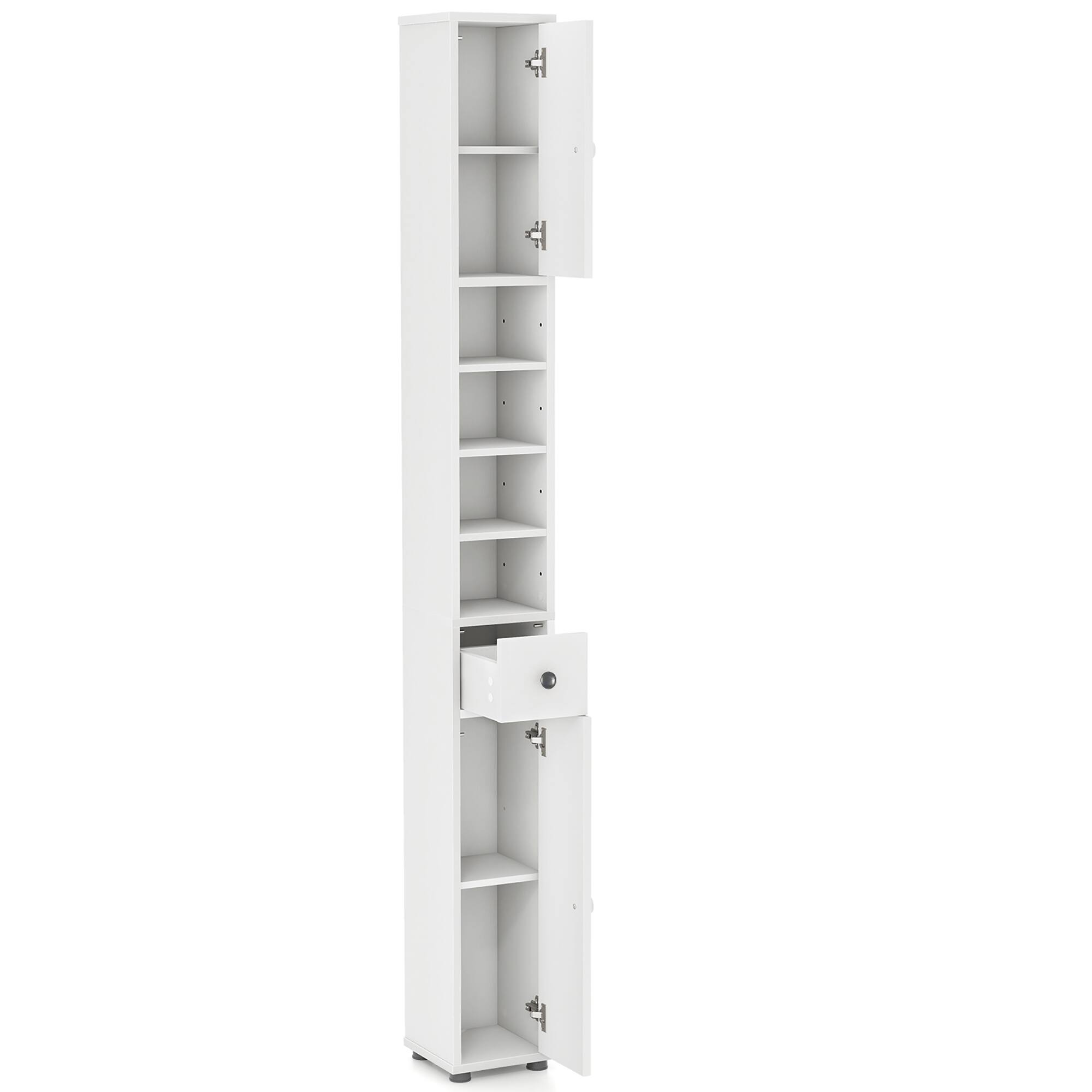 Alt View 9. Gymax - Gymax Tall Slim Bathroom Storage Cabinet Linen Tower w/ Drawer & Adjustable Shelves - White.