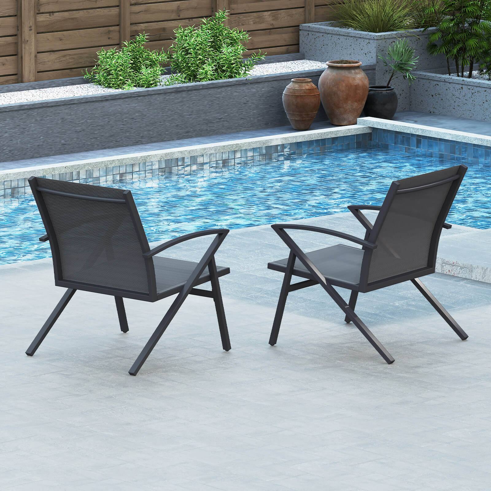 Alt View 3. Costway - Costway Patio Chairs Set of 2 with Heavy Duty Metal Frame Curved Backrests and Armrests - Grey.