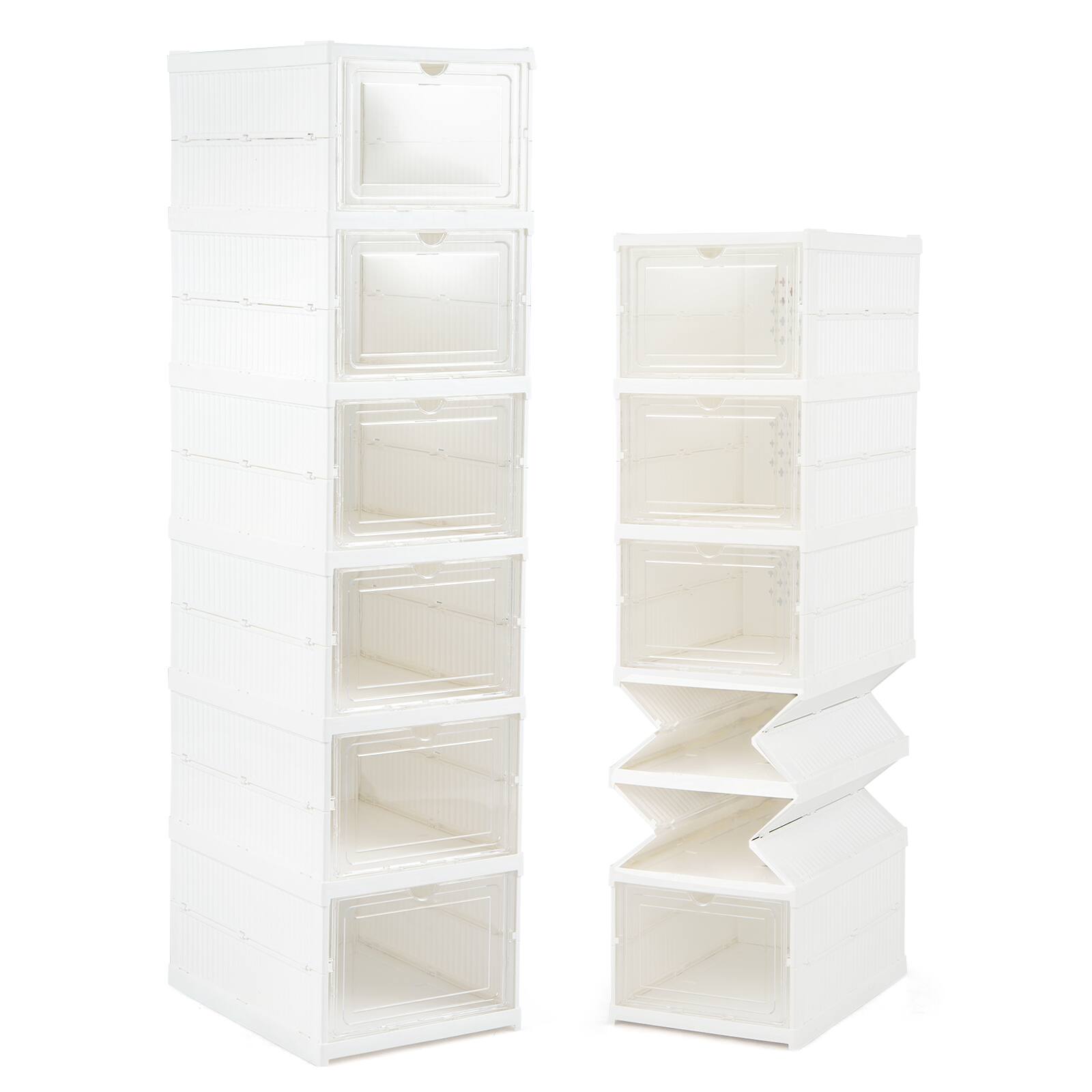 Alt View 9. Costway - Costway 6-Tier Shoe Organizer Set of 2 Folding Sneaker Storage Boxes Flip Door Shoe Rack - White & Transparent.