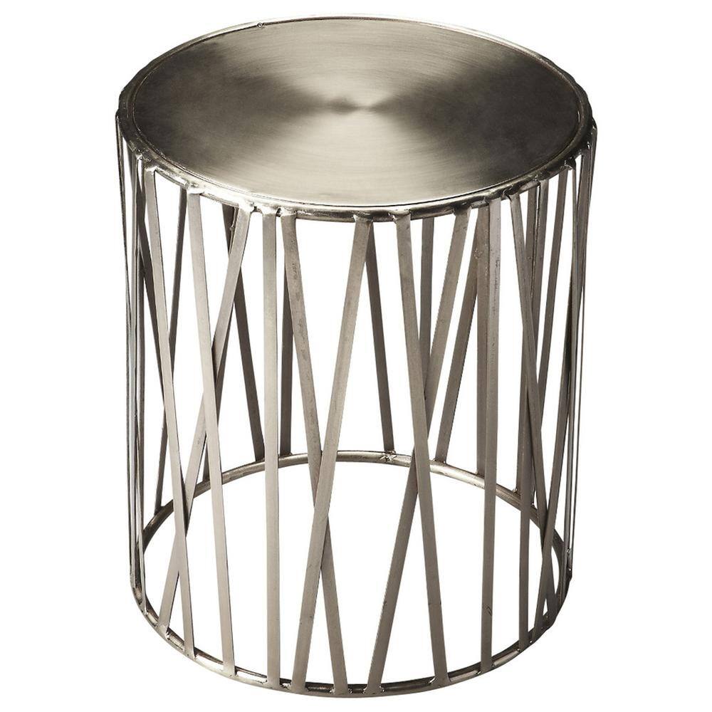 Angle. Butler Specialty - Kruse Iron 15.5"W Drum Side Table - Silver.