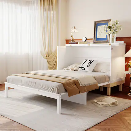 Front. Anysun - Queen-sized wardrobe-style Murphy bed - White.