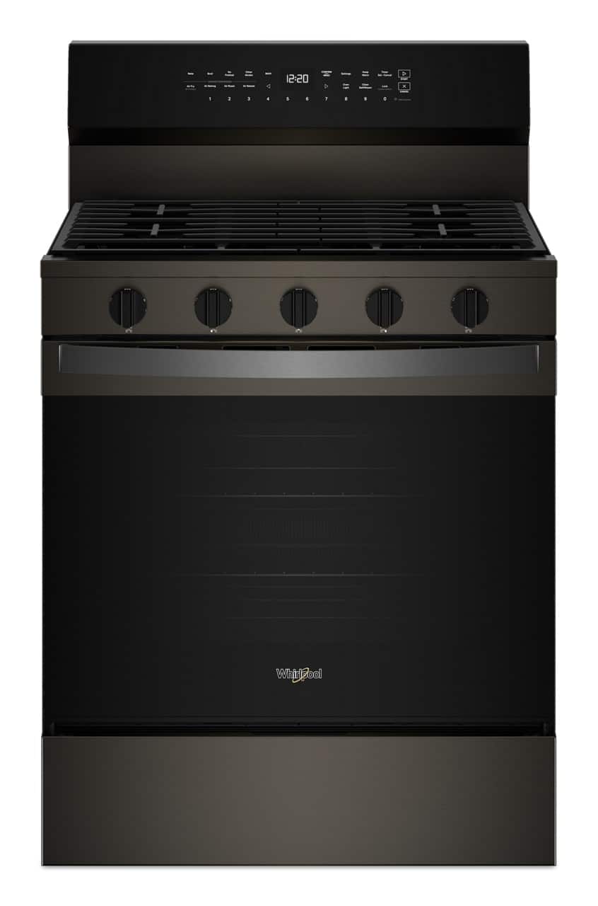 Whirlpool - 5.0 Cu. Ft. Smart Freestanding Gas Range with Air Cooking Technology, No Preheat Air Fry and Steam/Self Clean - Black-on-Stainless - Front_Zoom