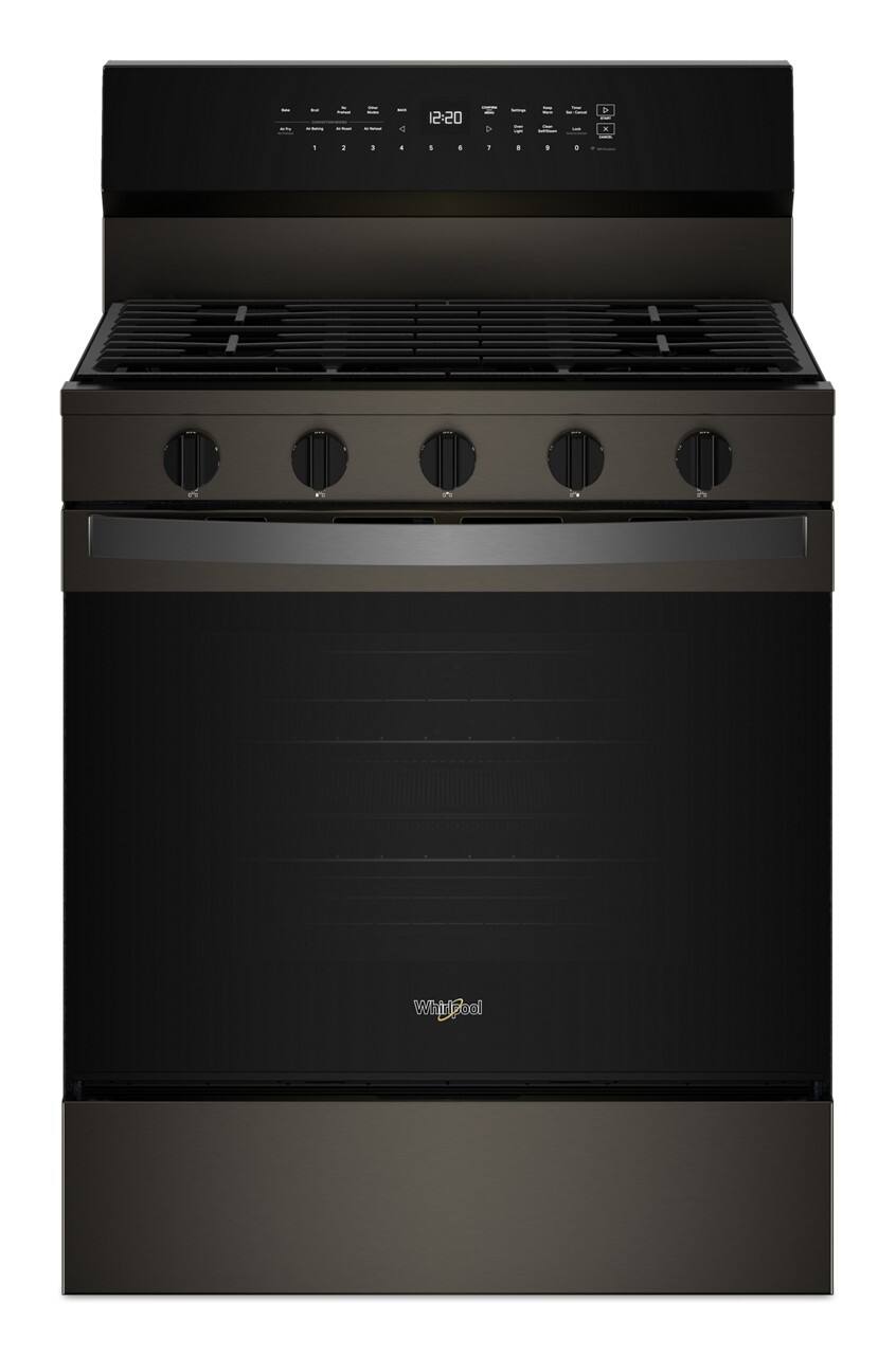 Whirlpool - 5.0 Cu. Ft. Smart Freestanding Gas Range with Air Cooking Technology, No Preheat Air Fry and Steam/Self Clean - Black-on-Stainless