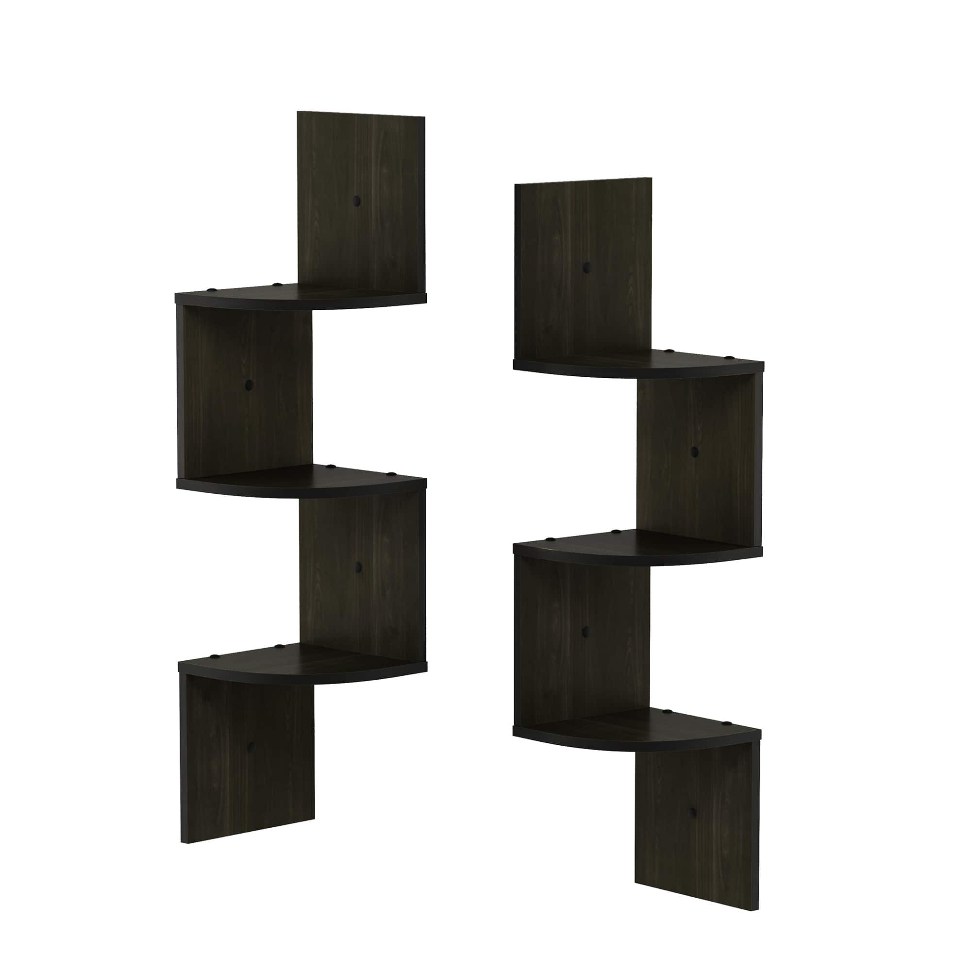 Furinno - Rossi 3-Tier Wall Mount Floating Corner Radial Shelf, Set of 2 - Espresso