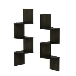 Furinno - Rossi 3-Tier Wall Mount Floating Corner Radial Shelf, Set of 2 - Espresso