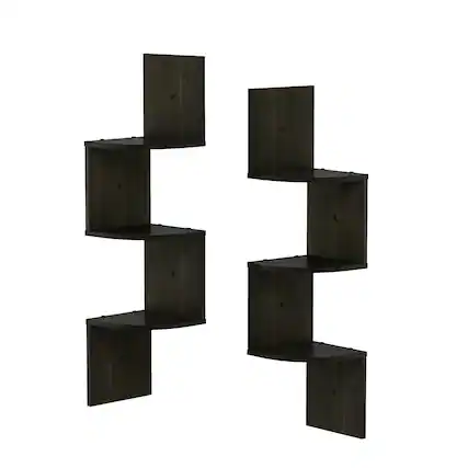 Front. Furinno - Rossi 3-Tier Wall Mount Floating Corner Radial Shelf, Set of 2 - Espresso.