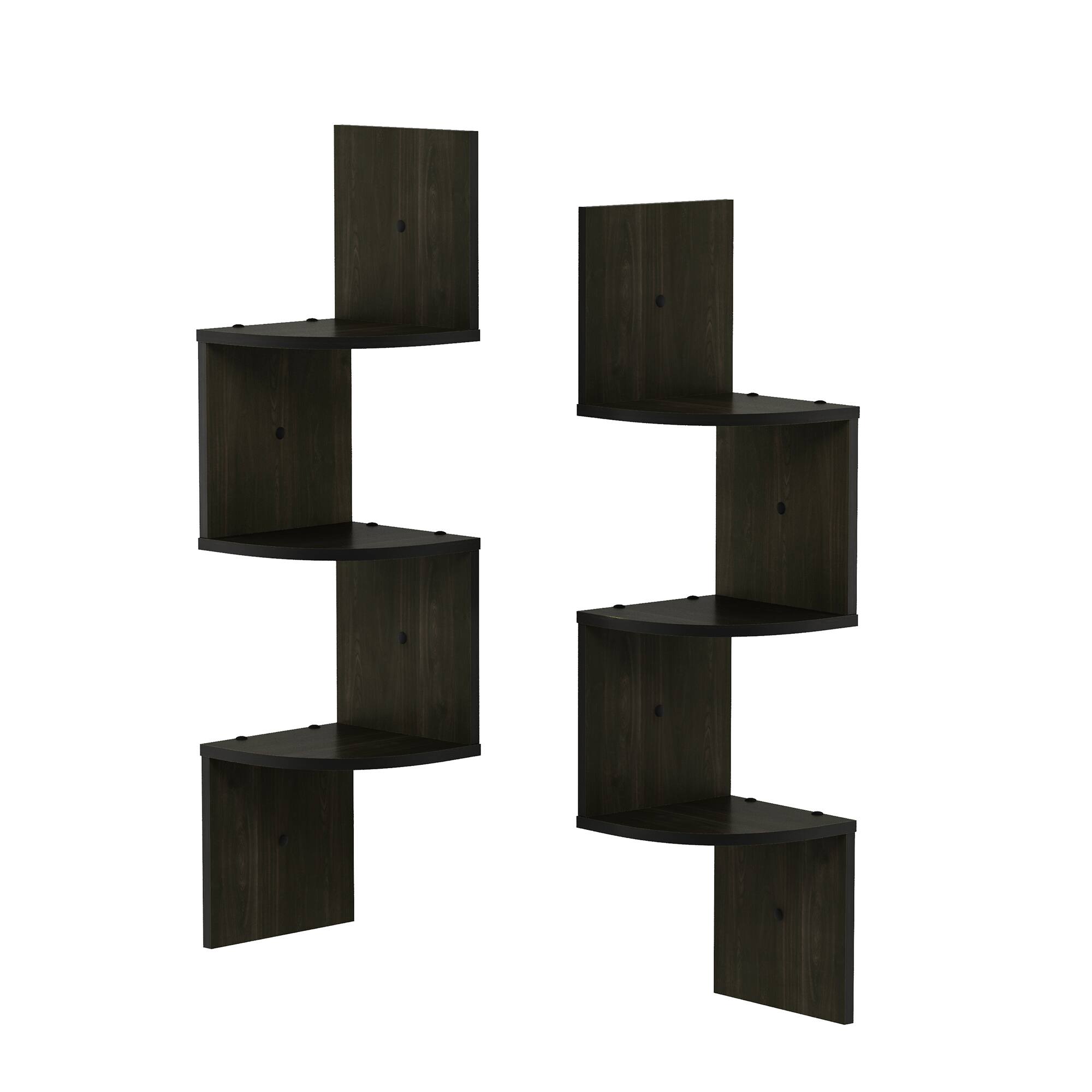 Front. Furinno - Rossi 3-Tier Wall Mount Floating Corner Radial Shelf, Set of 2 - Espresso.