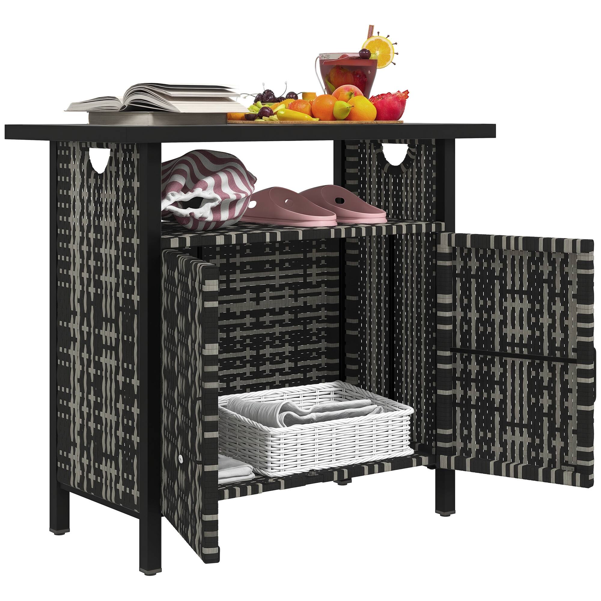 Front. Outsunny - Outdoor Pool Towel Storage Cabinet Organizer with Shelf Mixed-Gray - Mixed-Gray.