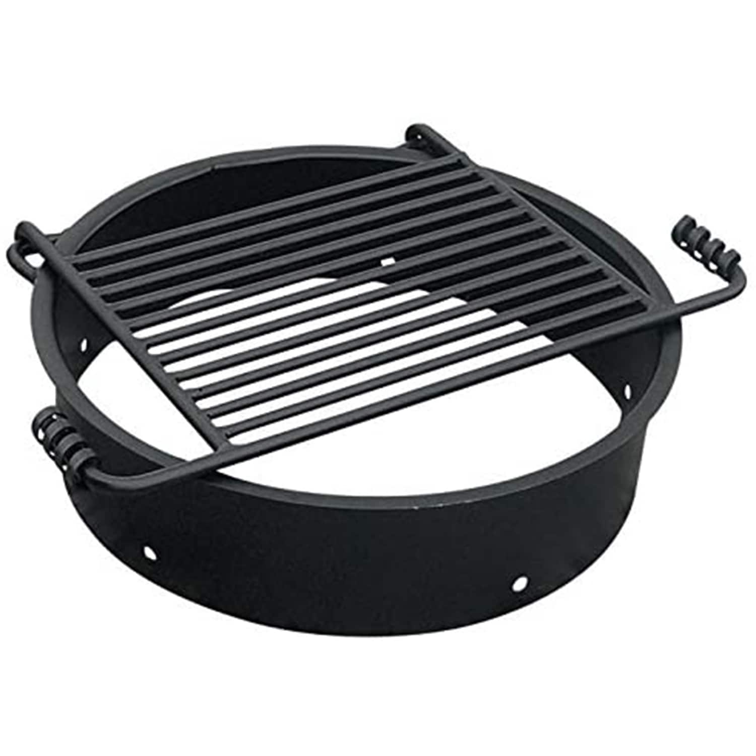Pilot Rock - 24 Inch Steel Ground Fire Pit Ring and Metal Cooking Grate - Black