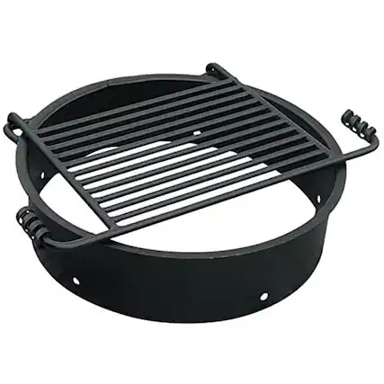 Front. Pilot Rock - Pilot Rock 24 Inch Steel Ground Fire Pit Ring and Metal Cooking Grate, Black - Black.