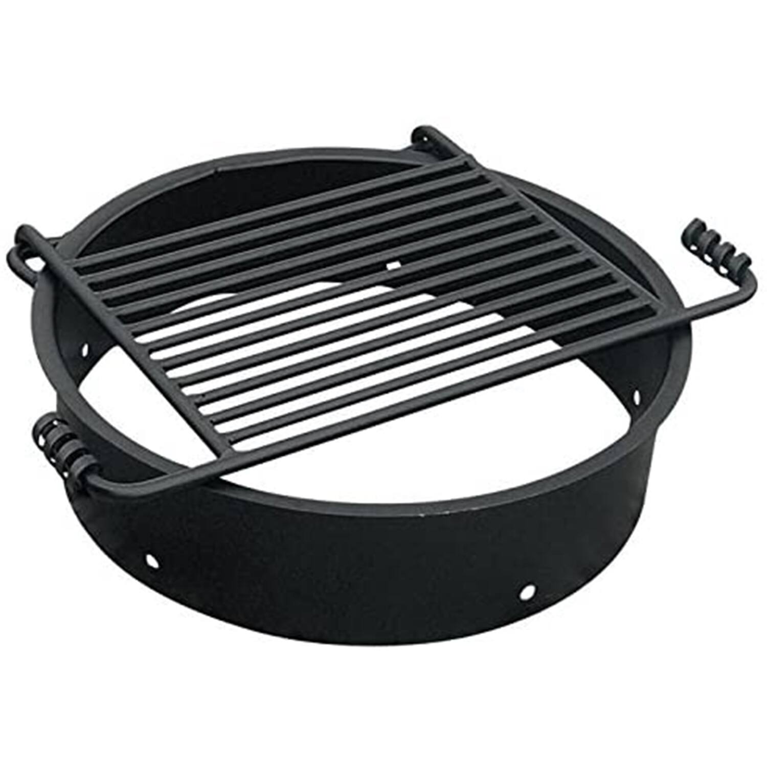 Front. Pilot Rock - Pilot Rock 24 Inch Steel Ground Fire Pit Ring and Metal Cooking Grate, Black - Black.