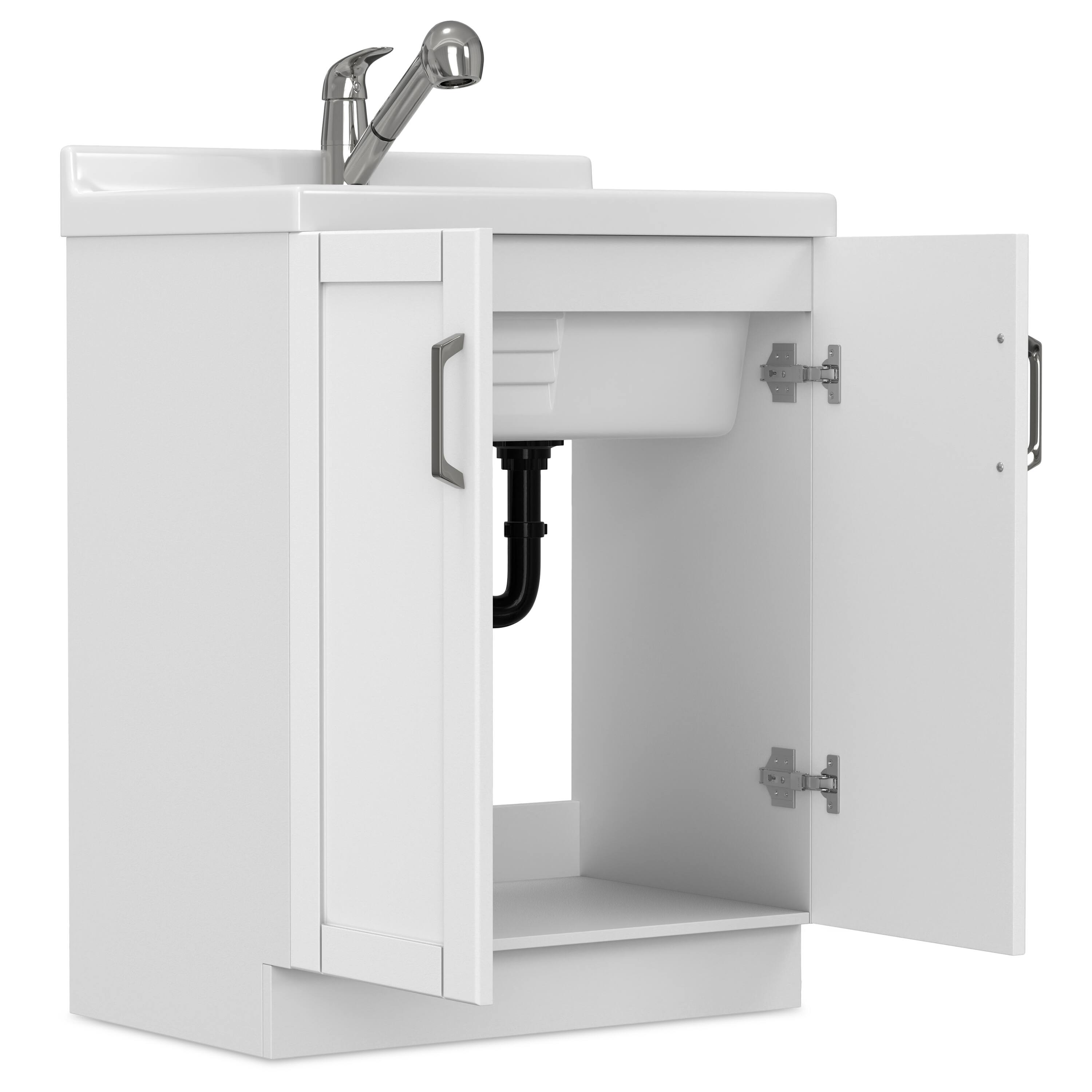 Back. Simpli Home - Kyle All-In-One 28-inch Laundry Utility Sink and Cabinet and ABS Sink - Pure White.