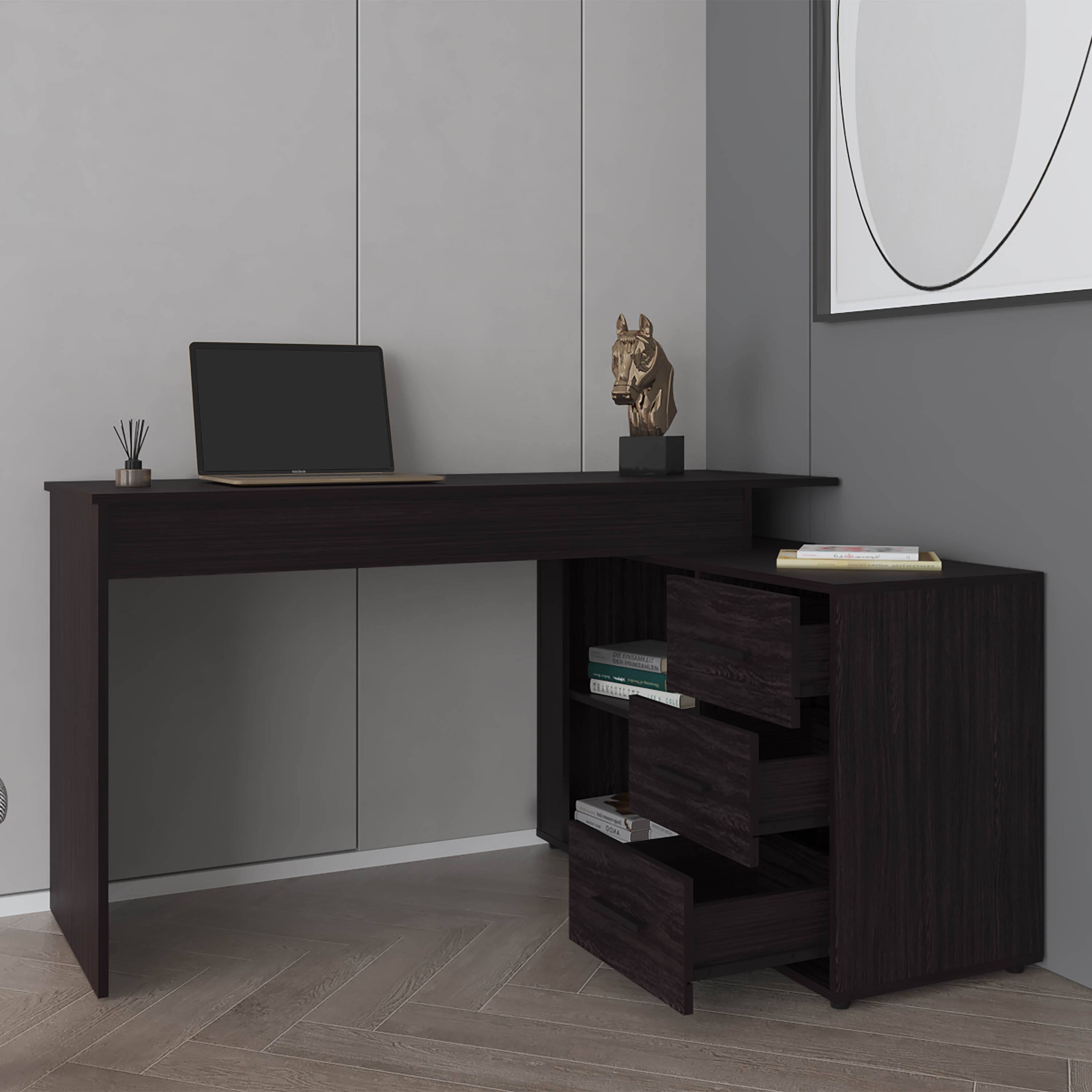 Alt View 1. TinyHomie - Upton LShape Home Office Desk Studio Bedroom Library Study Table Work Black - Black.