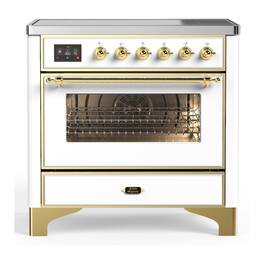 ILVE - Majestic III 36 inch Induction Range with 6 Induction Elements ( Brass Trim) - White