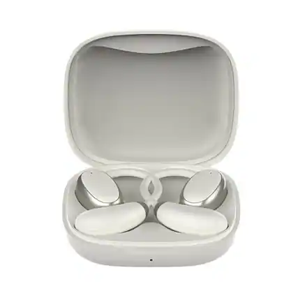 Front. RISOKEYS - Wireless Open-Ear Earbuds, Bone Conduction,Noise Cancelling, 40H Battery, for Sports, Commuting, Gamers - White.