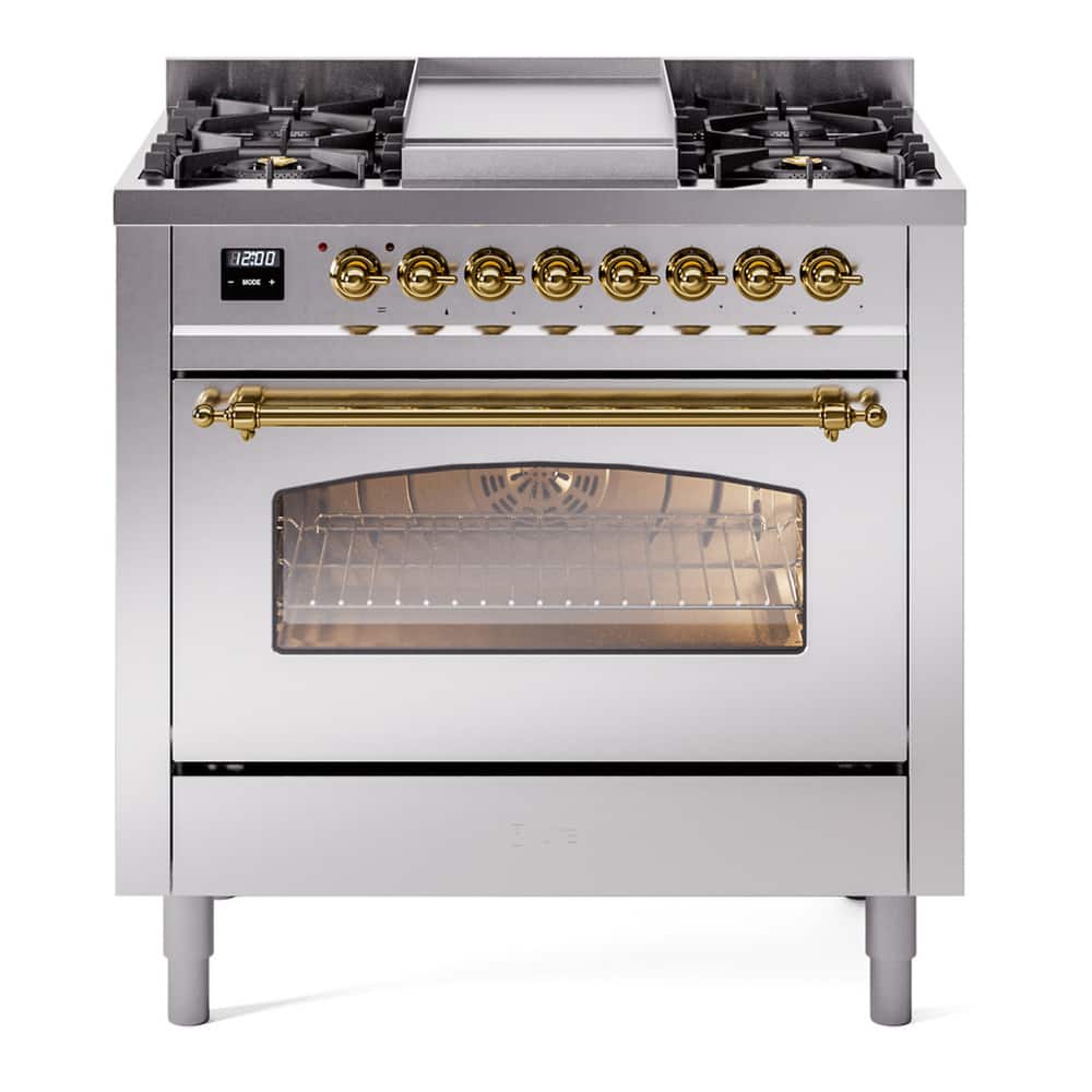 ILVE - Nostalgie II Series 36 in. Dual Fuel Range with 6 Sealed Burners + Griddle (Natural Gas, Brass Trim) - Stainless Steel price history on PriceWatchPro
