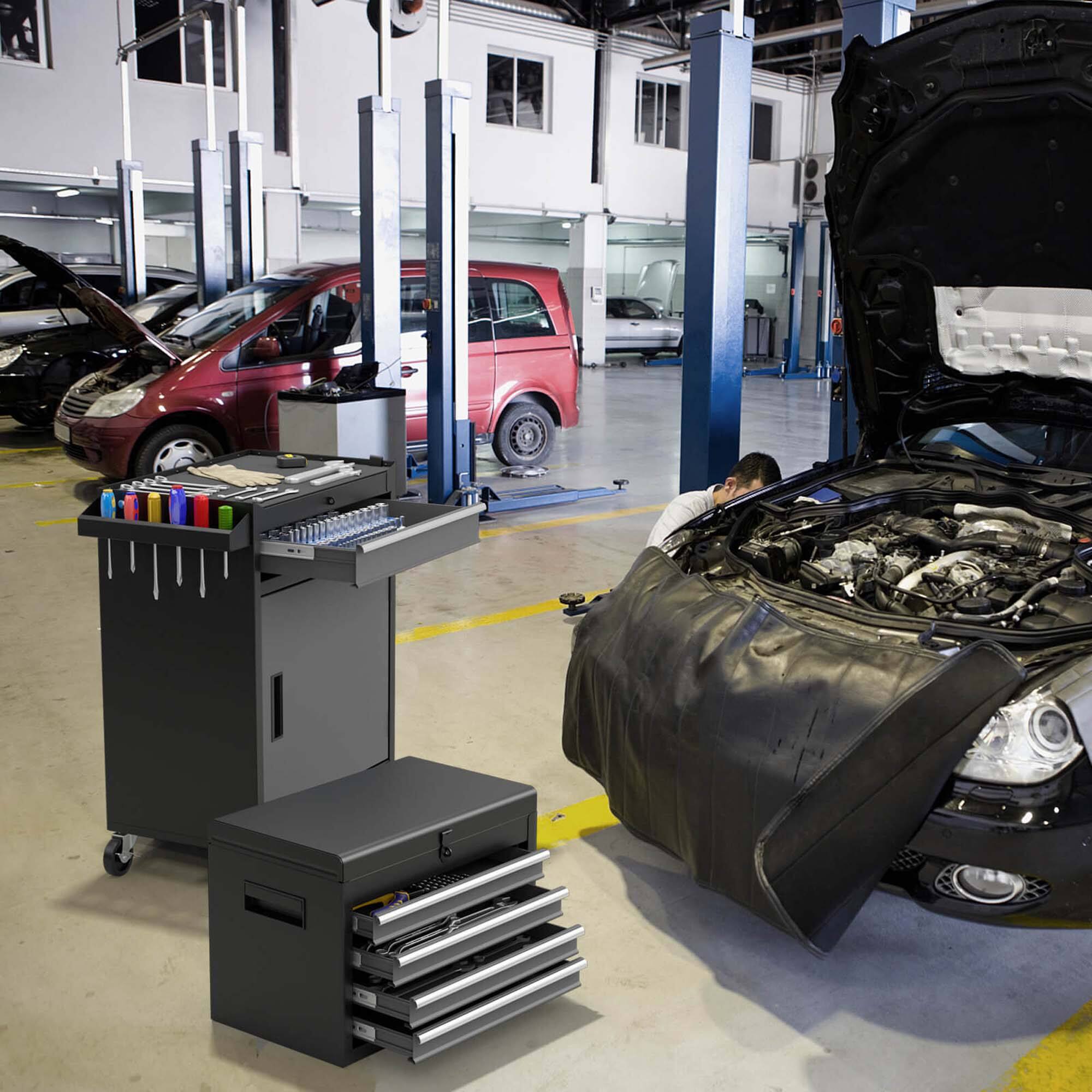 Alt View 1. Costway - Costway 2 in 1 Tool Chest & Cabinet with Sliding Drawers Rolling Garage Organizer - Gray.
